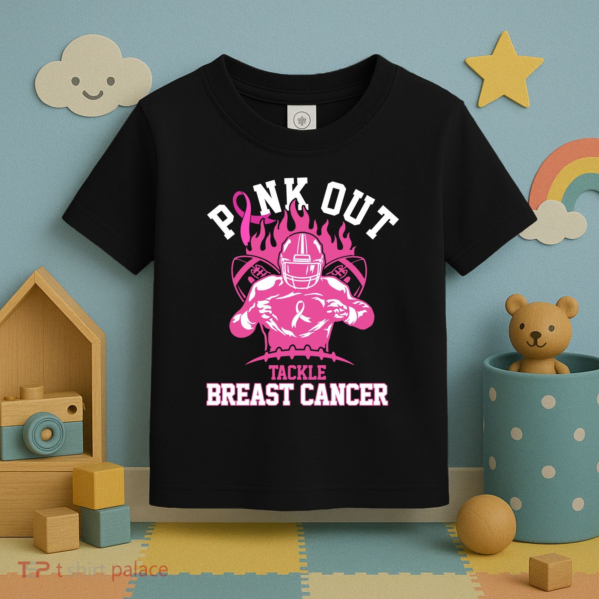 Pink Out Tackle Breast Cancer Awareness Football Toddler T-Shirt