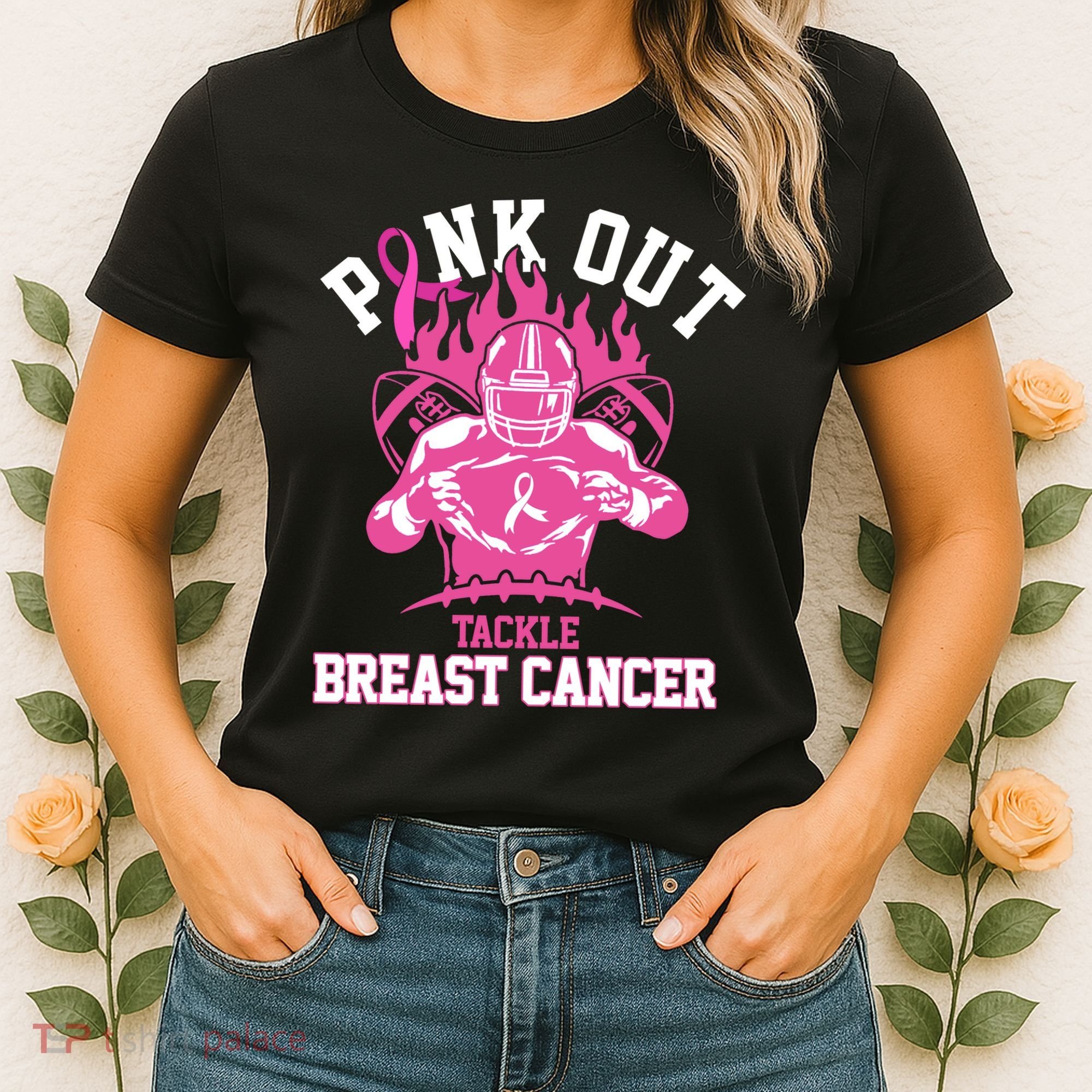 Pink Out Tackle Breast Cancer Awareness Football Women's T-Shirt