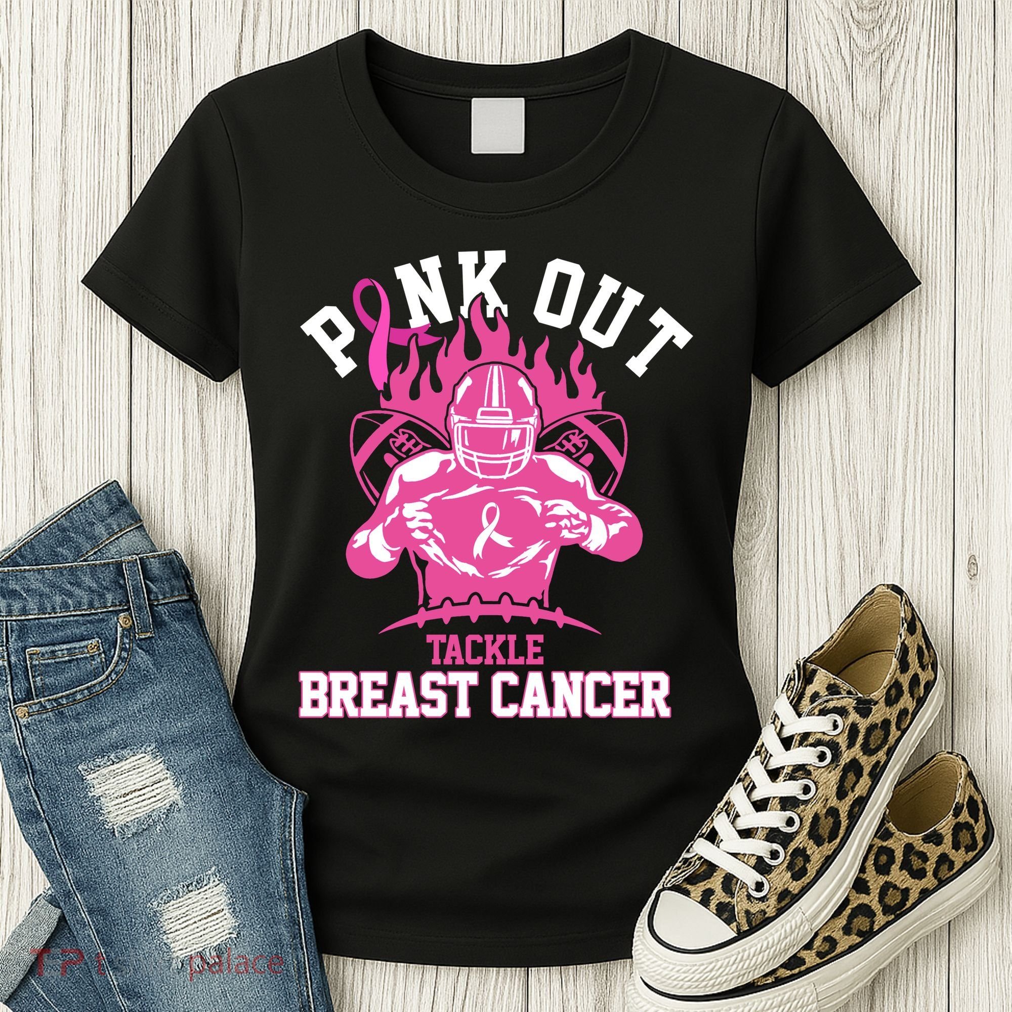 Pink Out Tackle Breast Cancer Awareness Football Women's T-Shirt