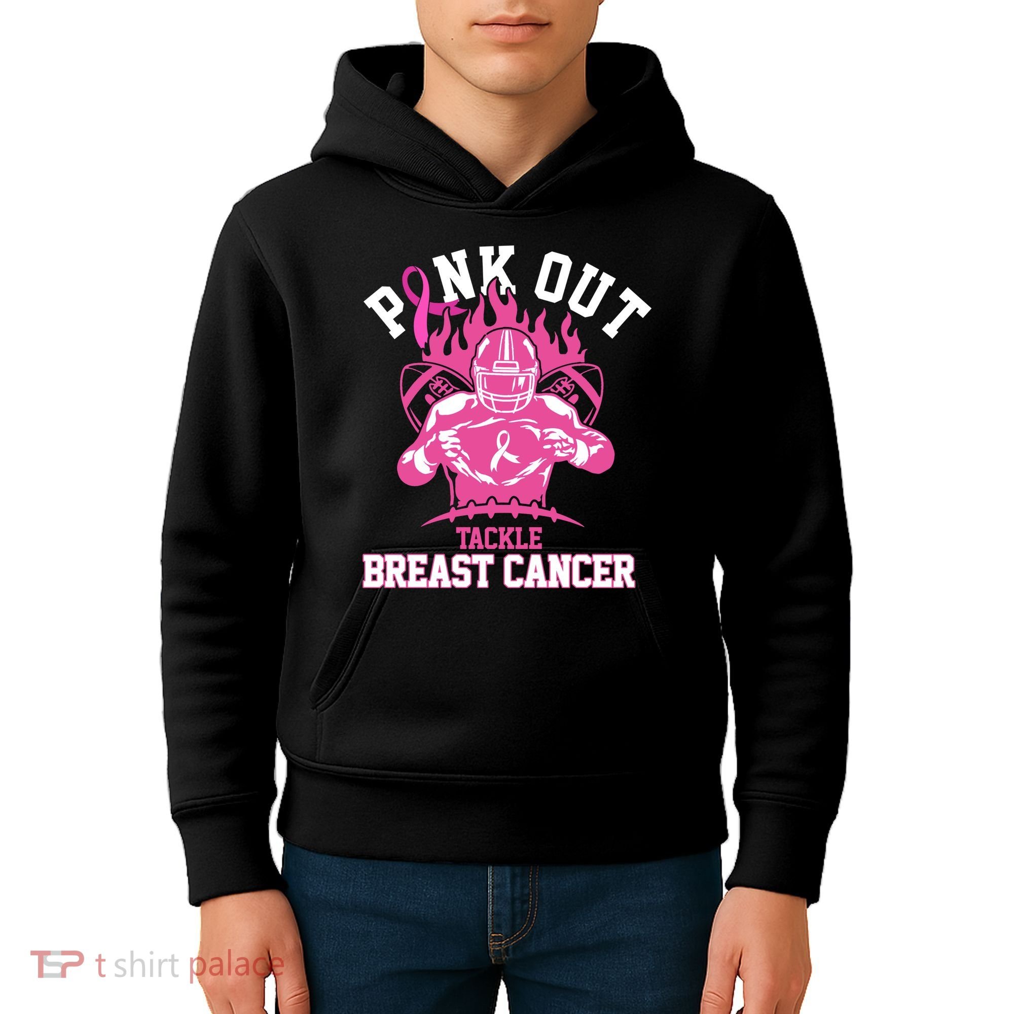 Pink Out Tackle Breast Cancer Awareness Football Kids Hoodie