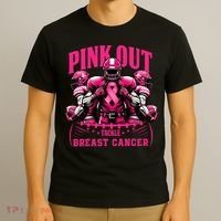 Pink Out Tackle Breast Cancer Awareness Football Pink Ribbon T-Shirt thumb 3