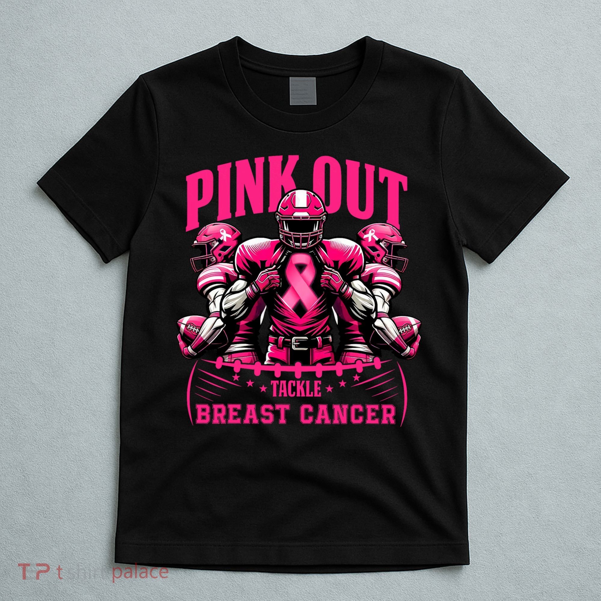 Pink Out Tackle Breast Cancer Awareness Football Pink Ribbon T-Shirt
