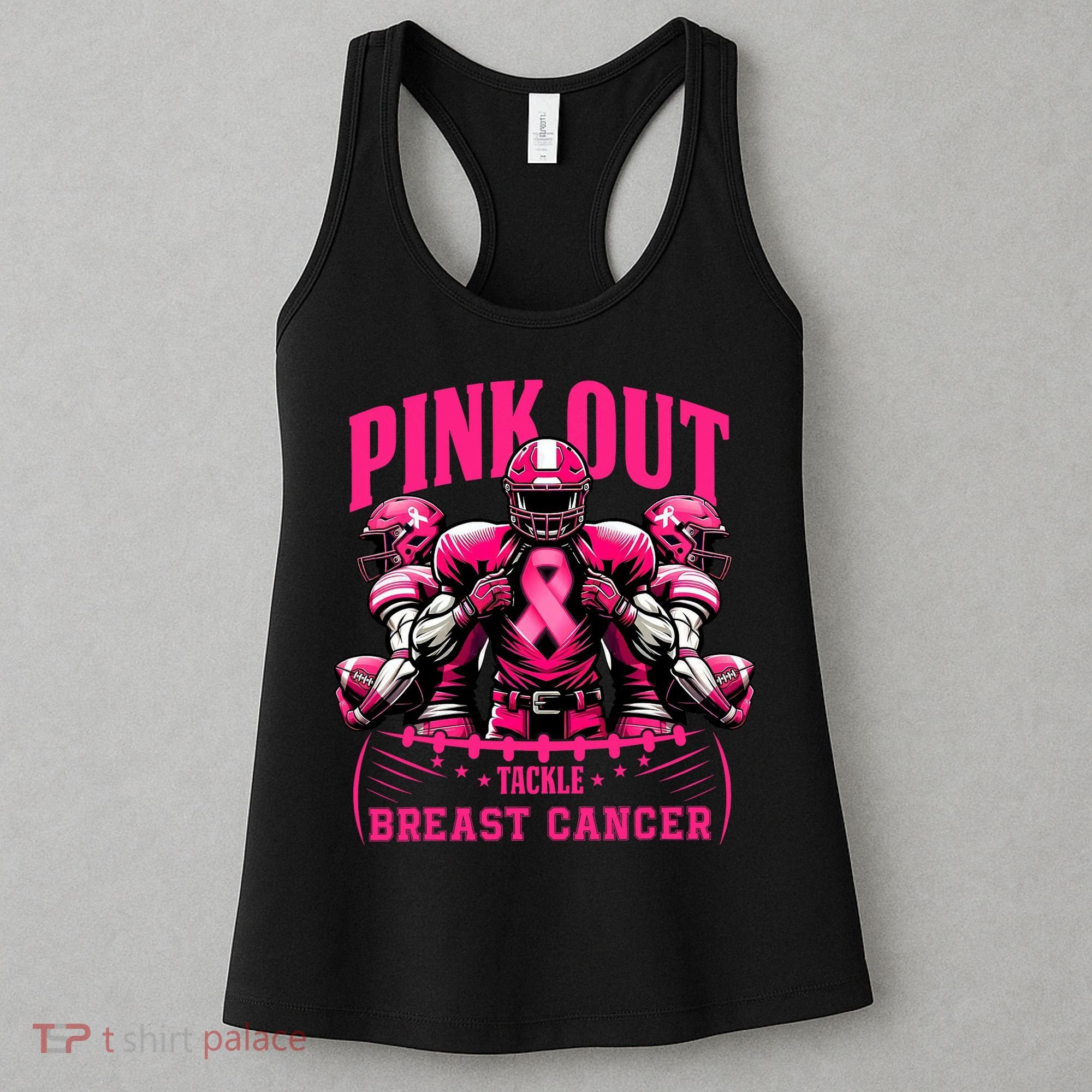 Pink Out Tackle Breast Cancer Awareness Football Pink Ribbon Women's Tank Top