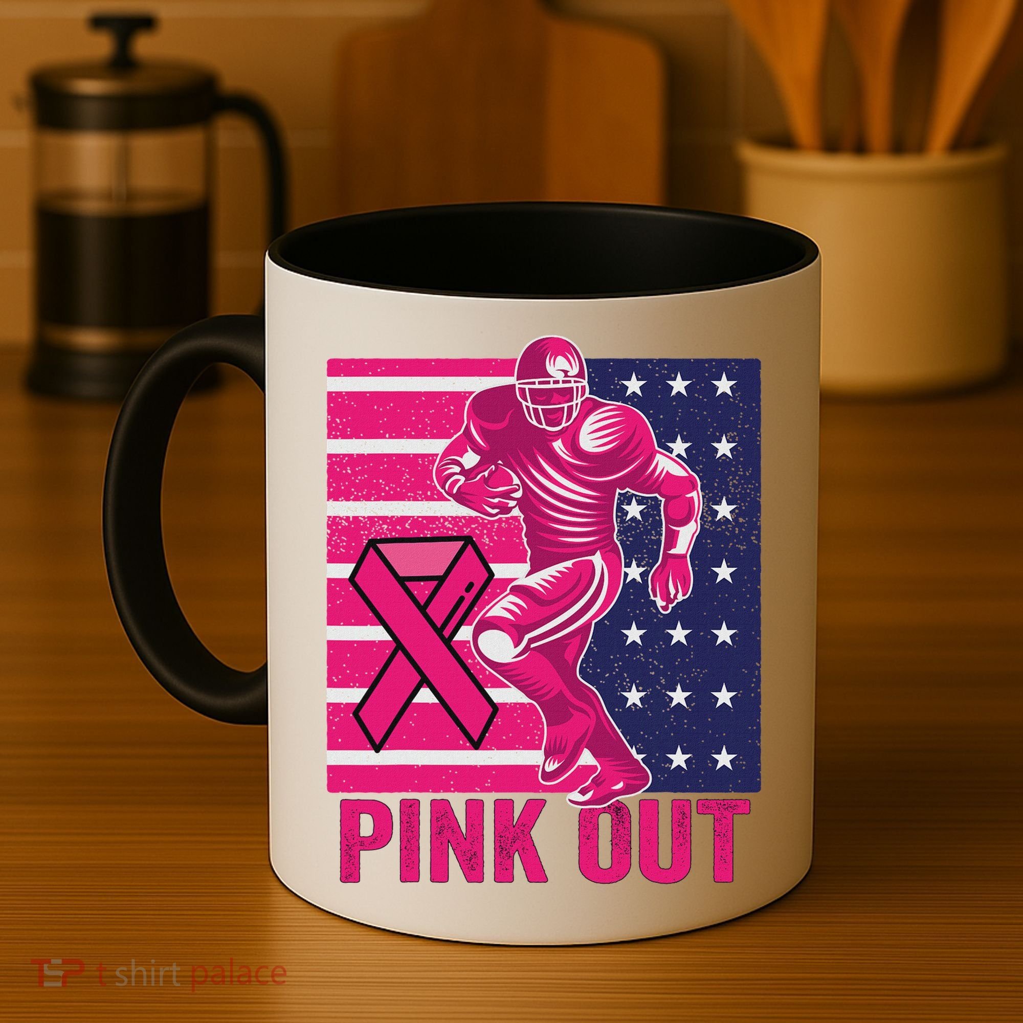 Pink Out Tackle Football Breast Cancer Awareness Coffee Mug