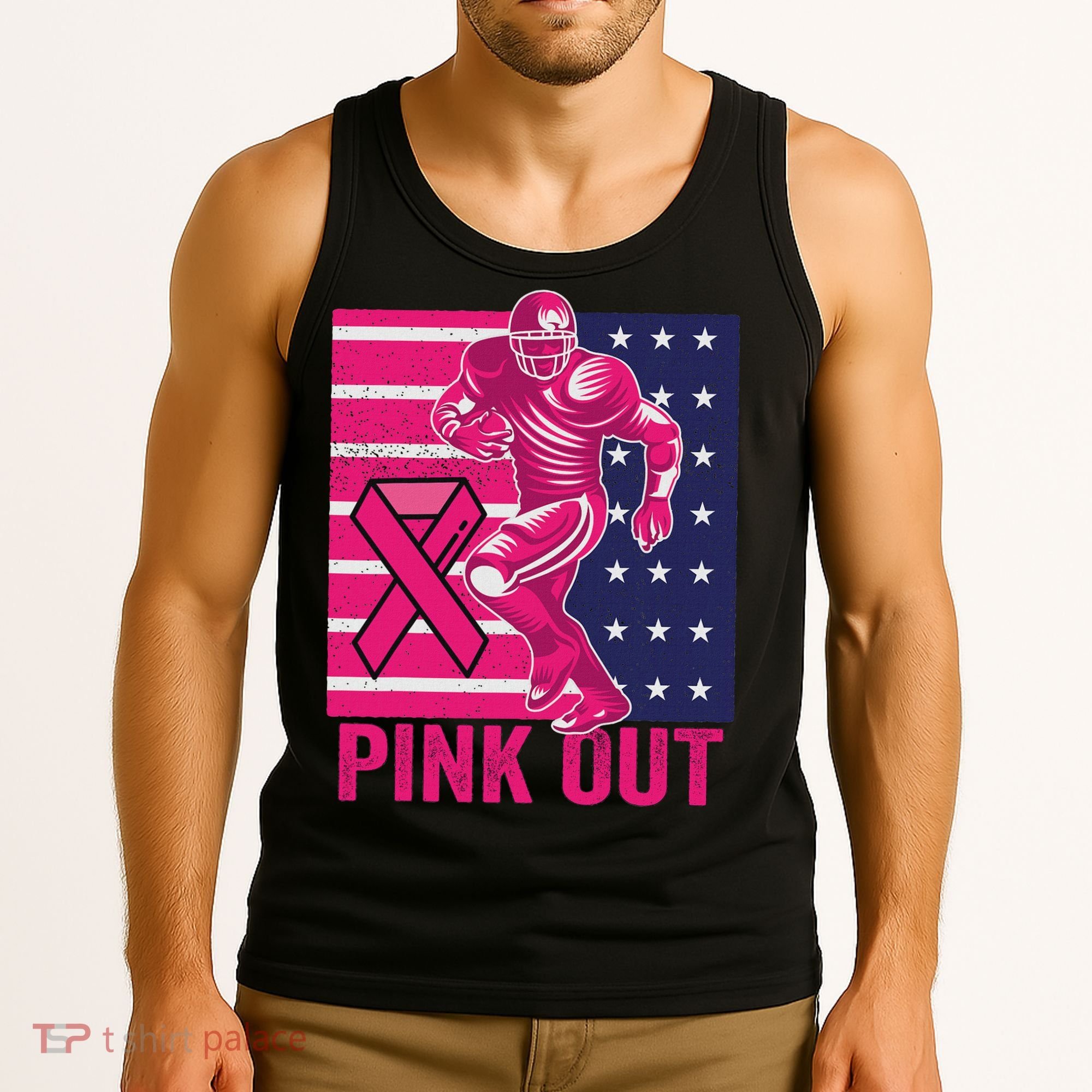 Pink Out Tackle Football Breast Cancer Awareness Tank Top
