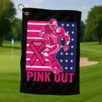 Pink Out Tackle Football Breast Cancer Awareness Golf Towel thumb 1
