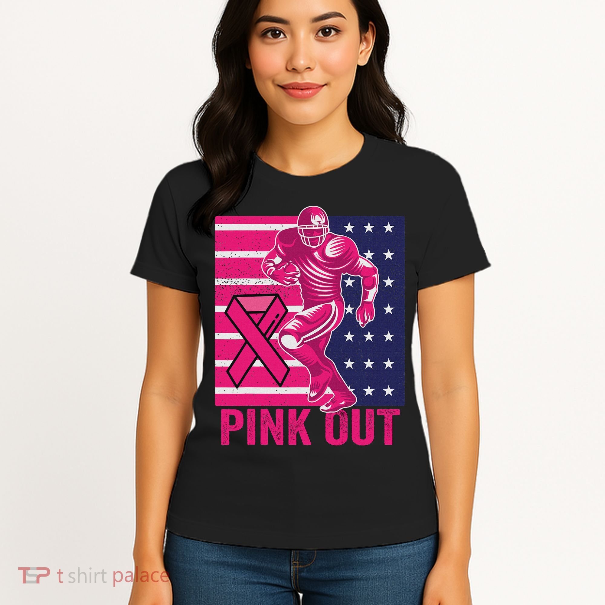 Pink Out Tackle Football Breast Cancer Awareness Women's T-Shirt
