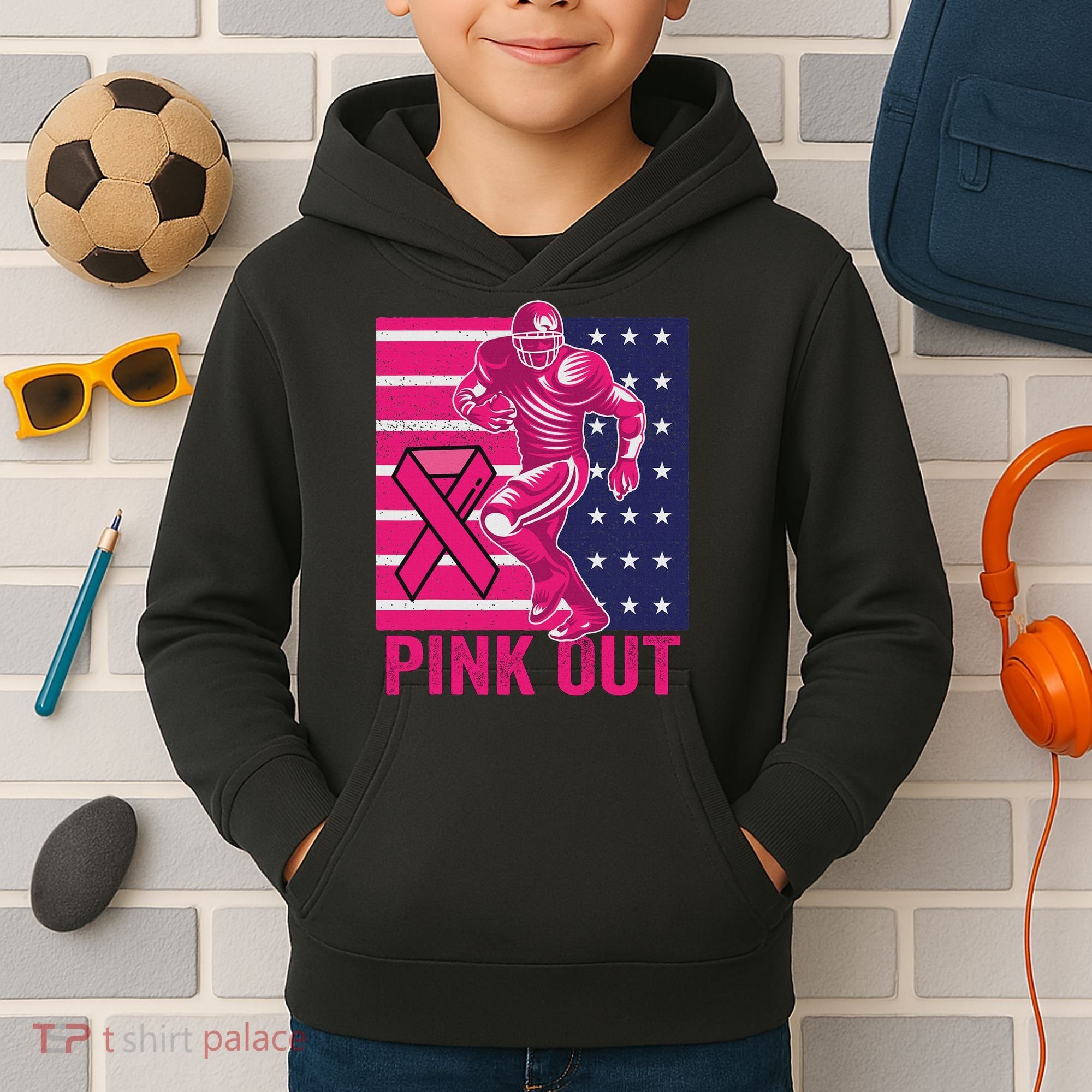 Pink Out Tackle Football Breast Cancer Awareness Kids Hoodie