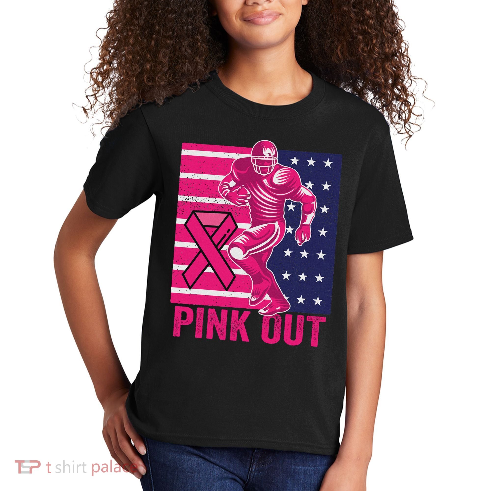 Pink Out Tackle Football Breast Cancer Awareness Kids T-Shirt