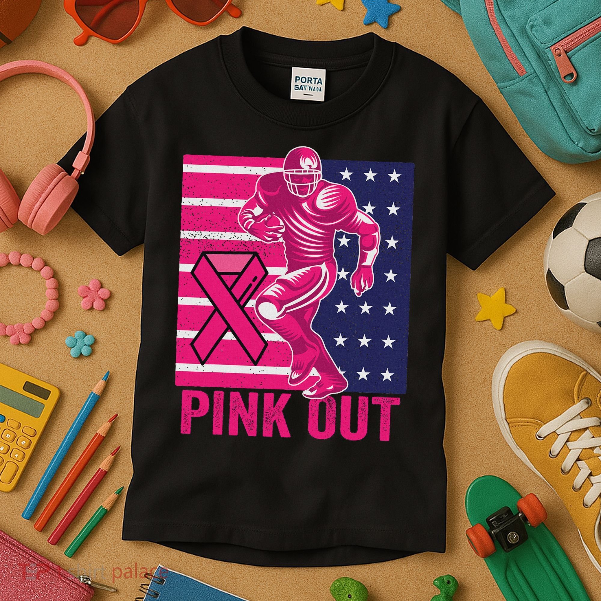 Pink Out Tackle Football Breast Cancer Awareness Kids T-Shirt
