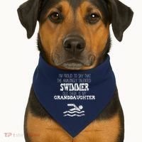 Proud Of Talented Swimmer Granddaughter USA-Made Doggie Bandana thumb 1