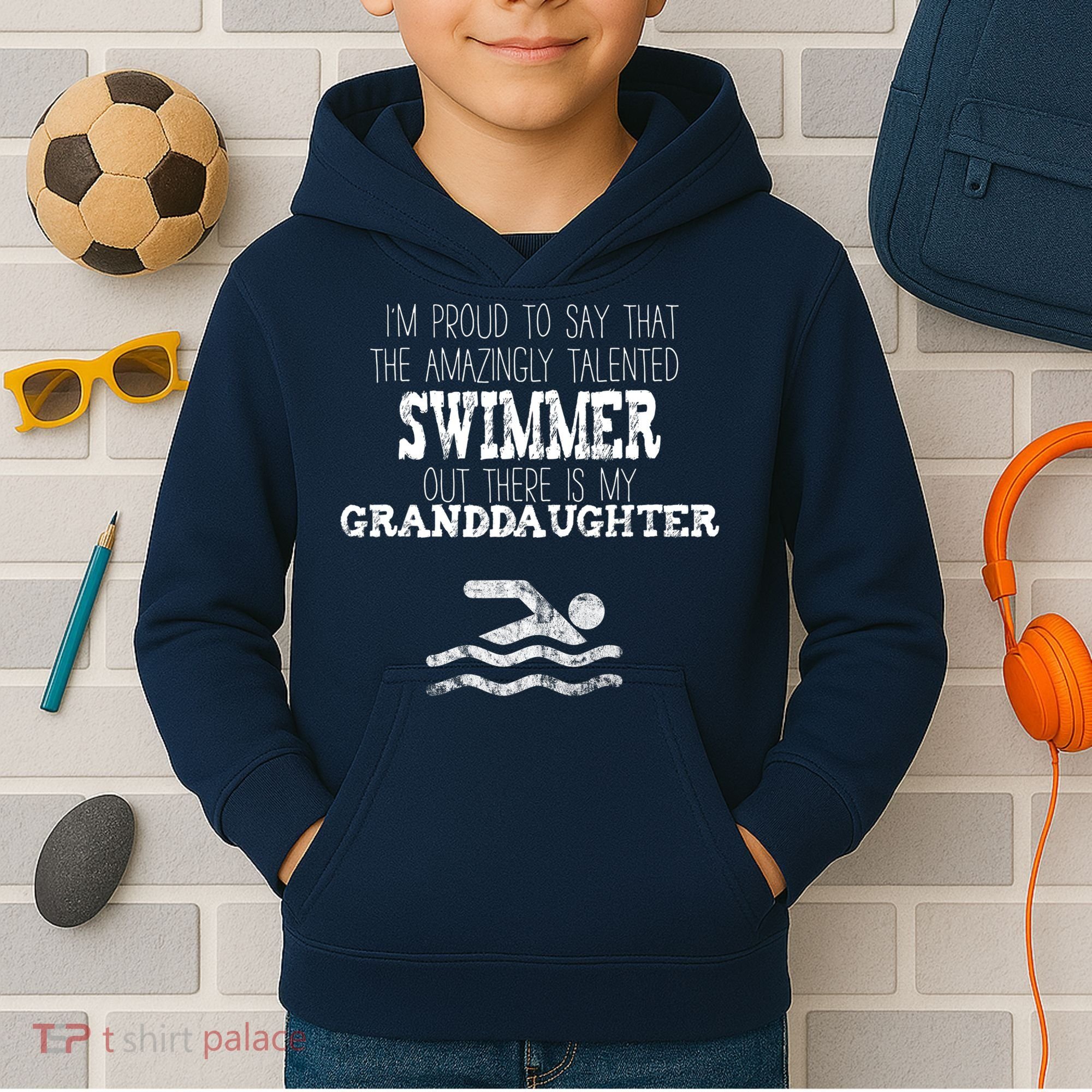 Proud Of Talented Swimmer Granddaughter Kids Hoodie
