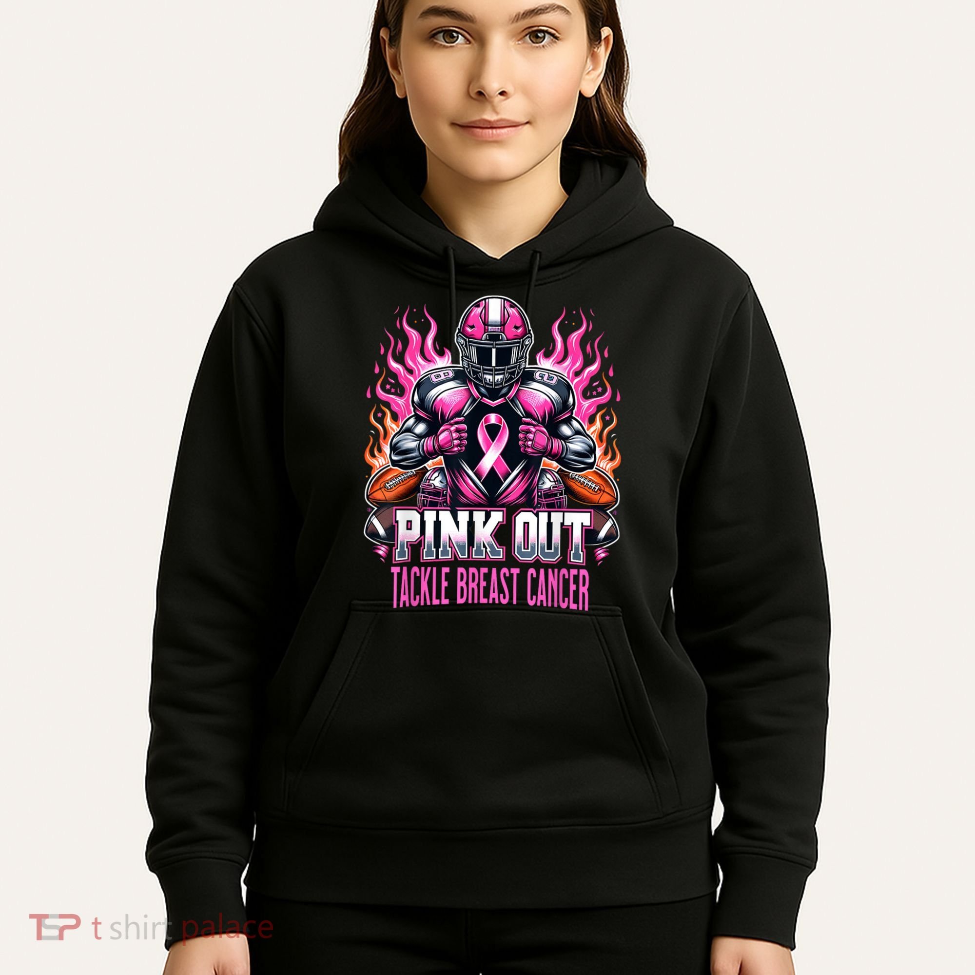 Pink Out Tackle Breast Cancer Awareness Football Hoodie