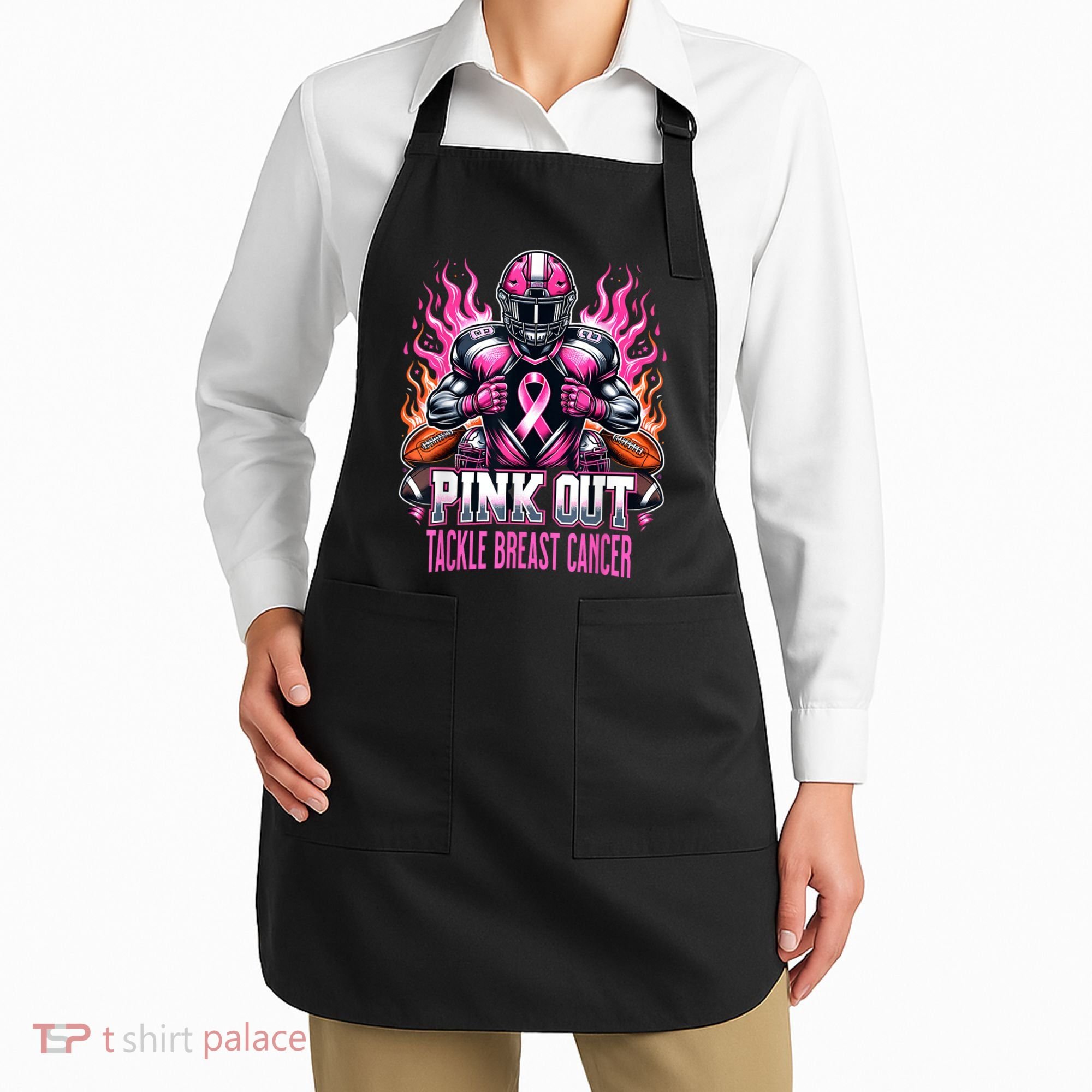 Pink Out Tackle Breast Cancer Awareness Football Apron