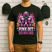 Pink Out Tackle Breast Cancer Awareness Football T-Shirt thumb 6