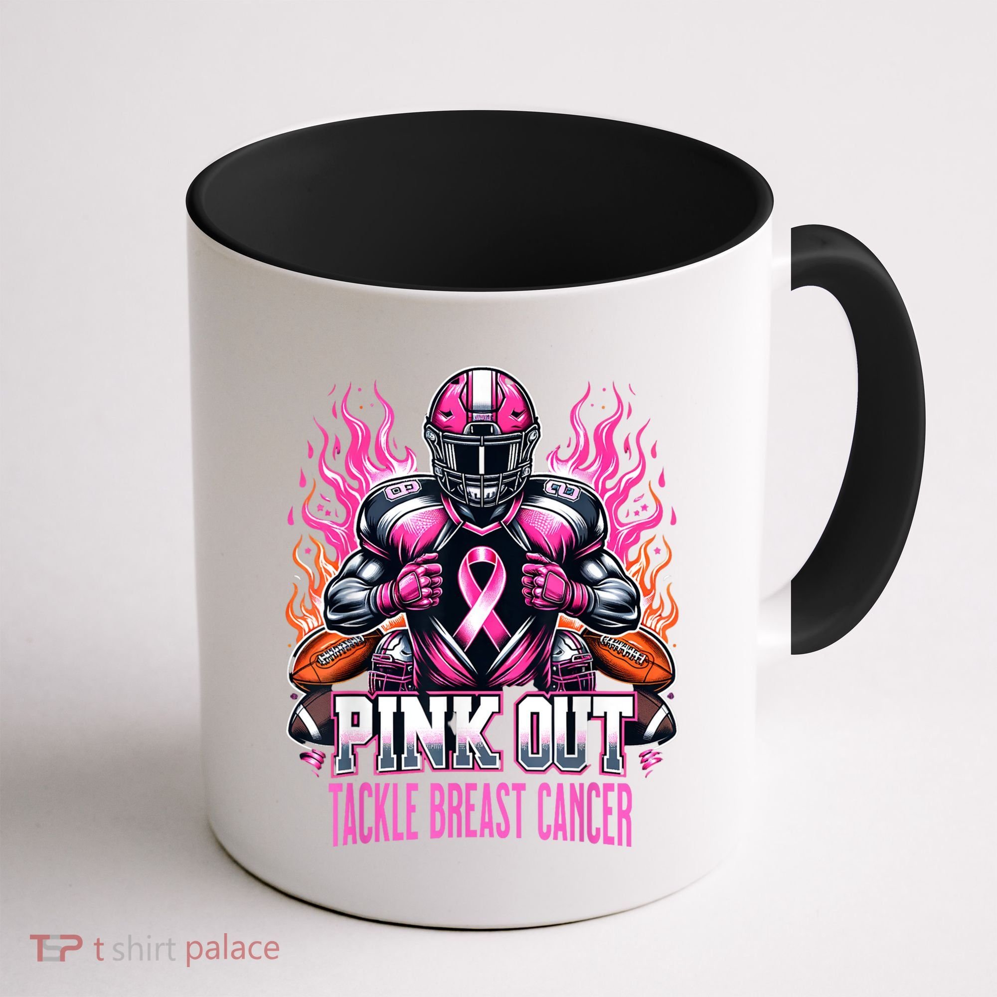 Pink Out Tackle Breast Cancer Awareness Football Coffee Mug