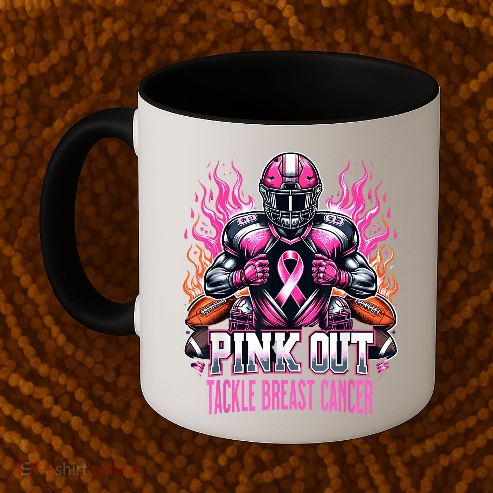 Pink Out Tackle Breast Cancer Awareness Football Coffee Mug