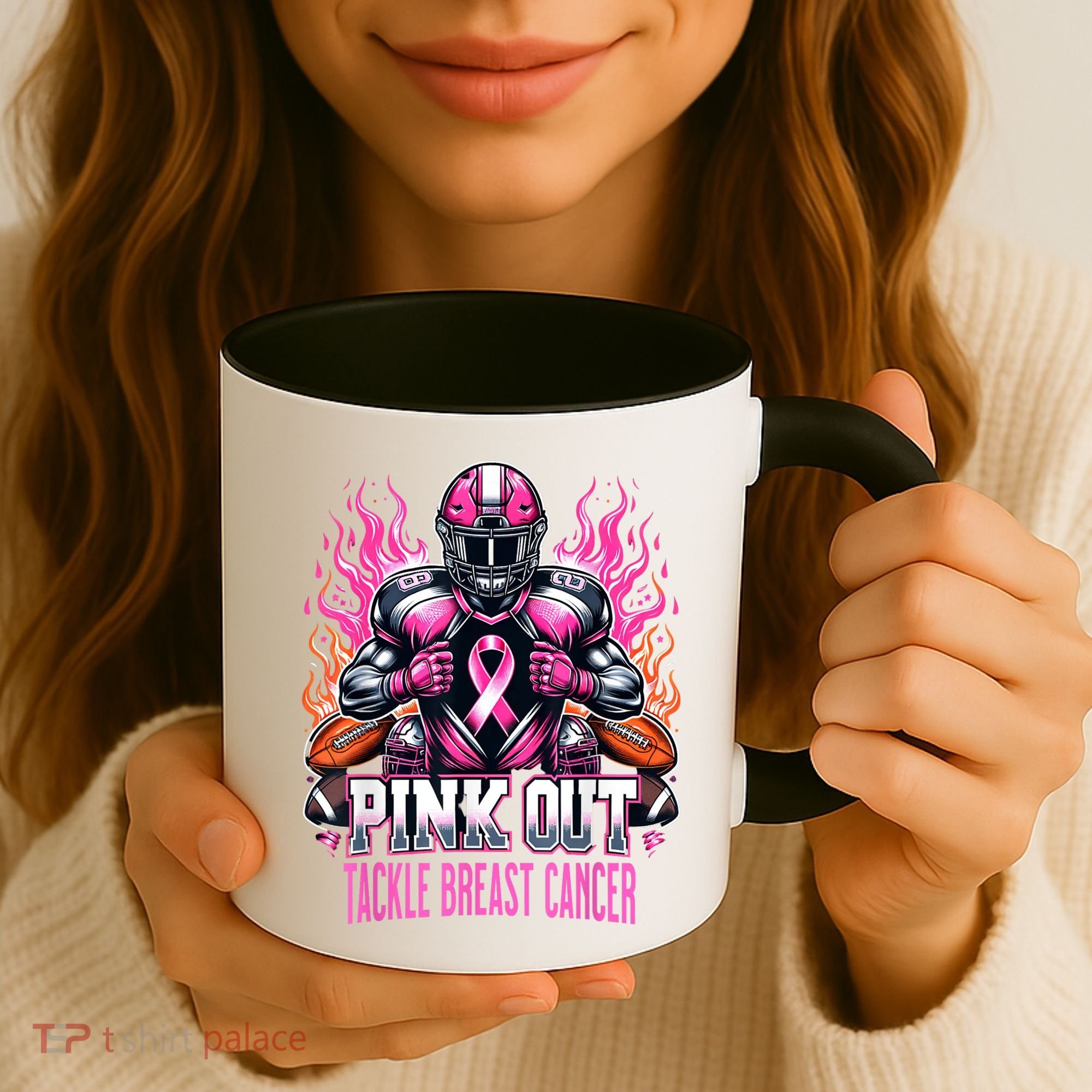 Pink Out Tackle Breast Cancer Awareness Football Coffee Mug