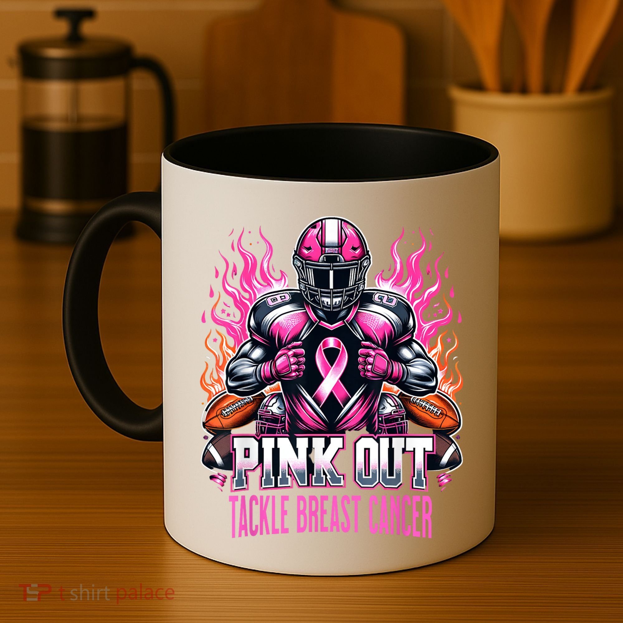 Pink Out Tackle Breast Cancer Awareness Football Coffee Mug