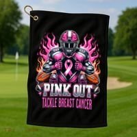 Pink Out Tackle Breast Cancer Awareness Football Golf Towel thumb 1