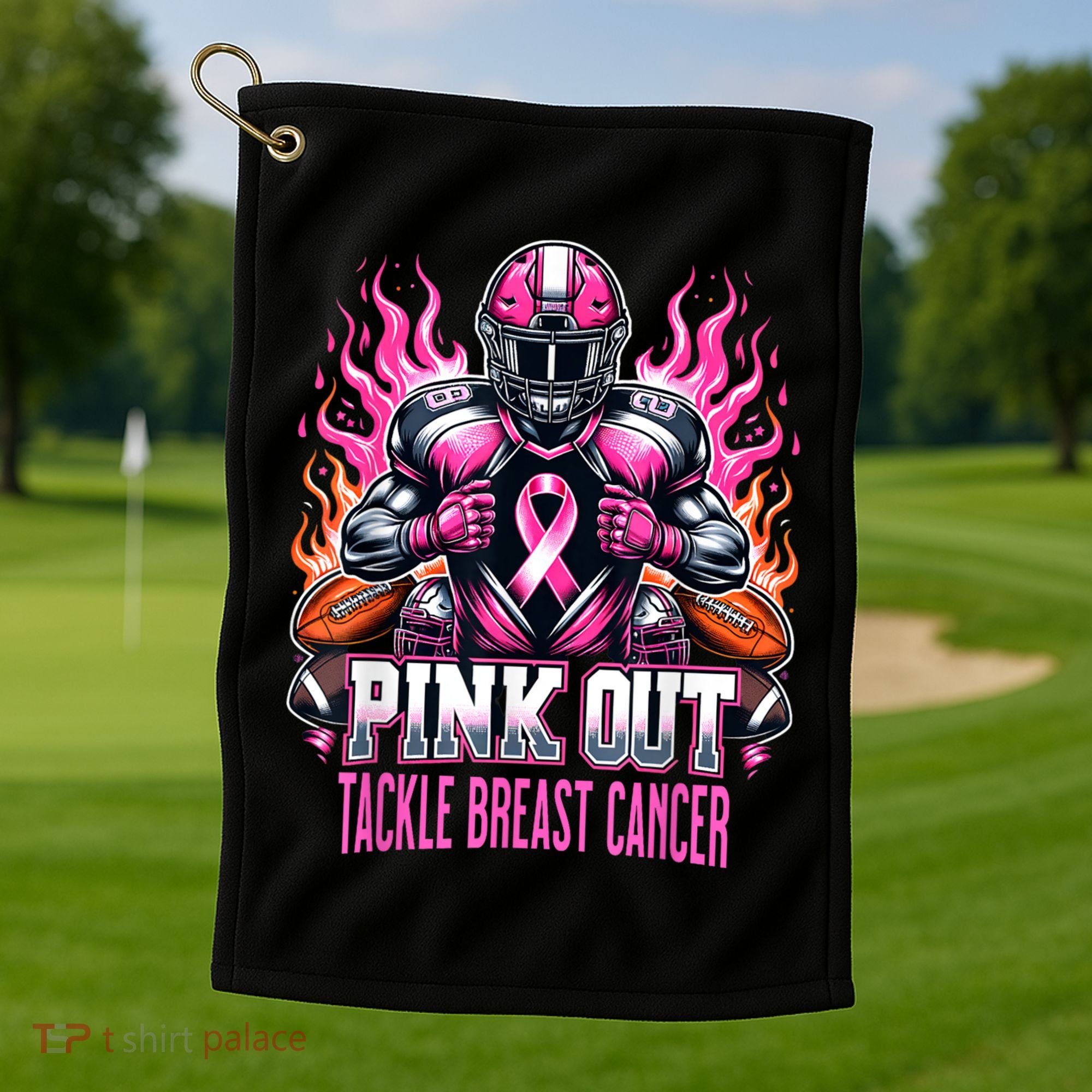 Pink Out Tackle Breast Cancer Awareness Football Golf Towel