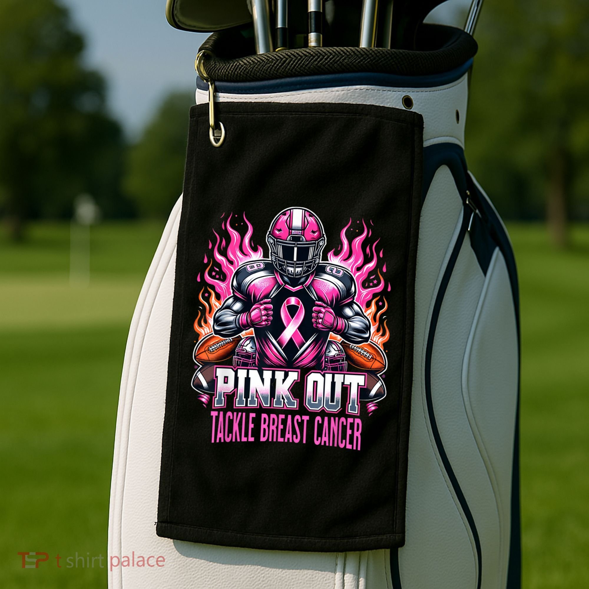 Pink Out Tackle Breast Cancer Awareness Football Golf Towel