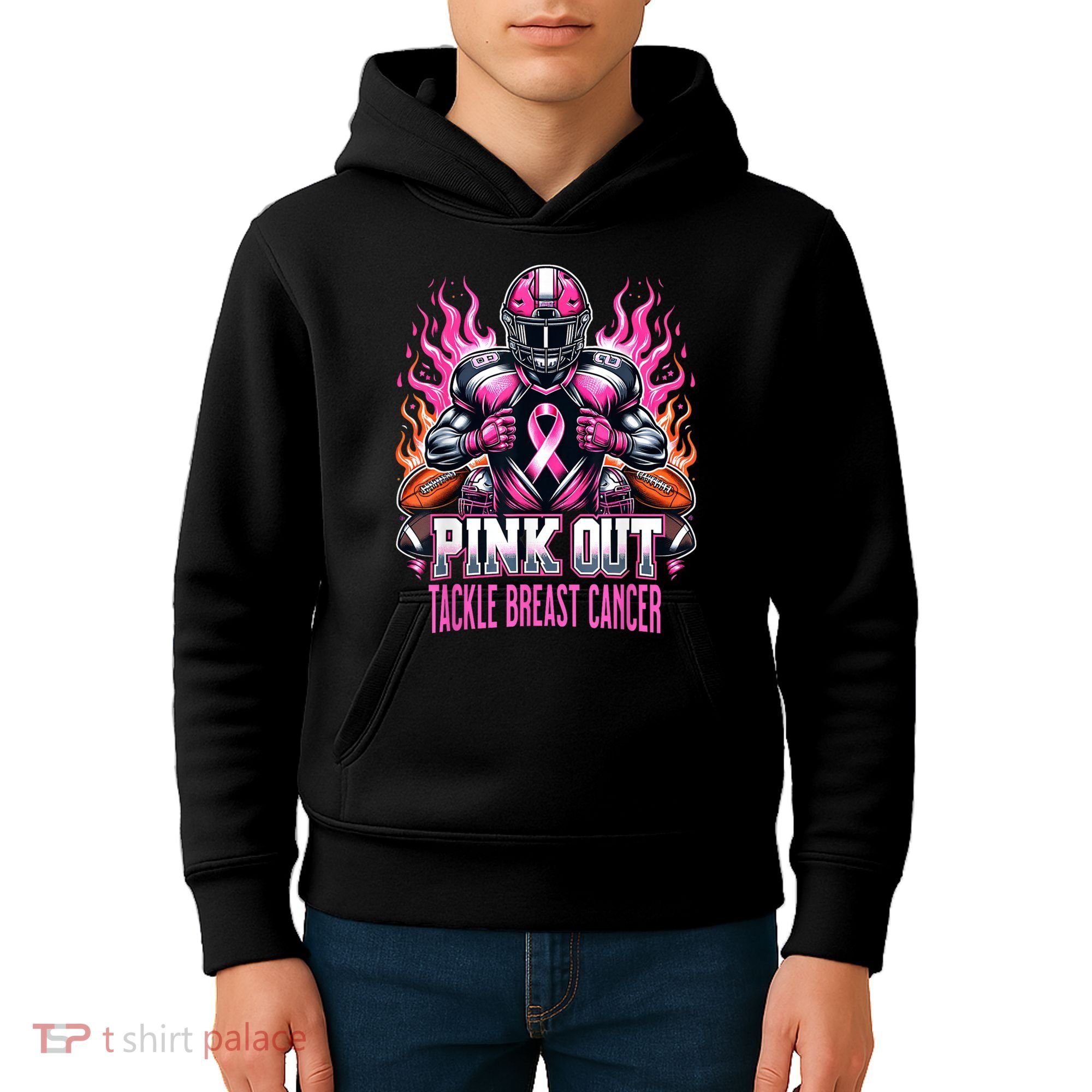 Pink Out Tackle Breast Cancer Awareness Football Kids Hoodie