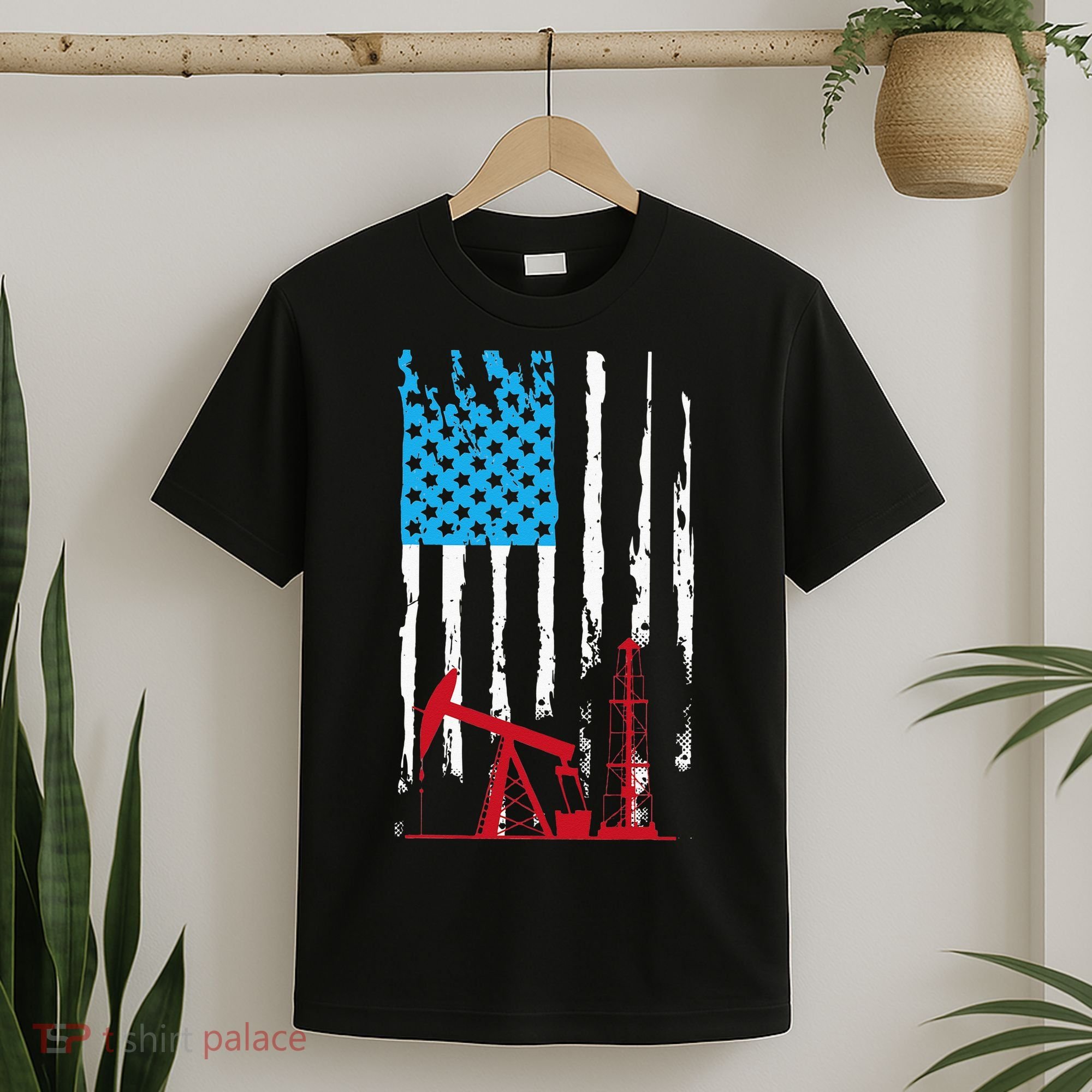 Patriotic Oilfield Worker Oilman Oil Rig Drilling US Flag T-Shirt