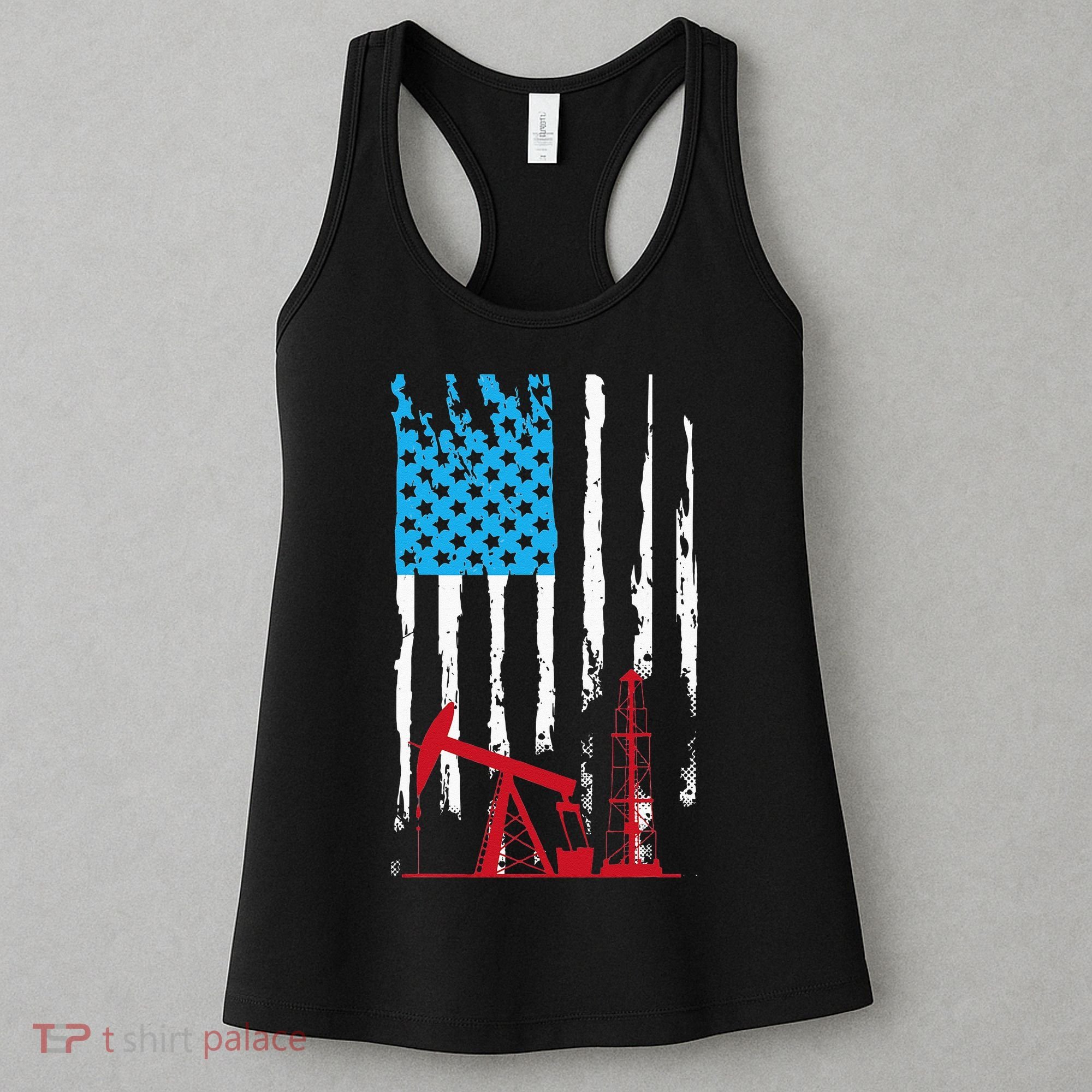 Patriotic Oilfield Worker Oilman Oil Rig Drilling US Flag Women's Tank Top