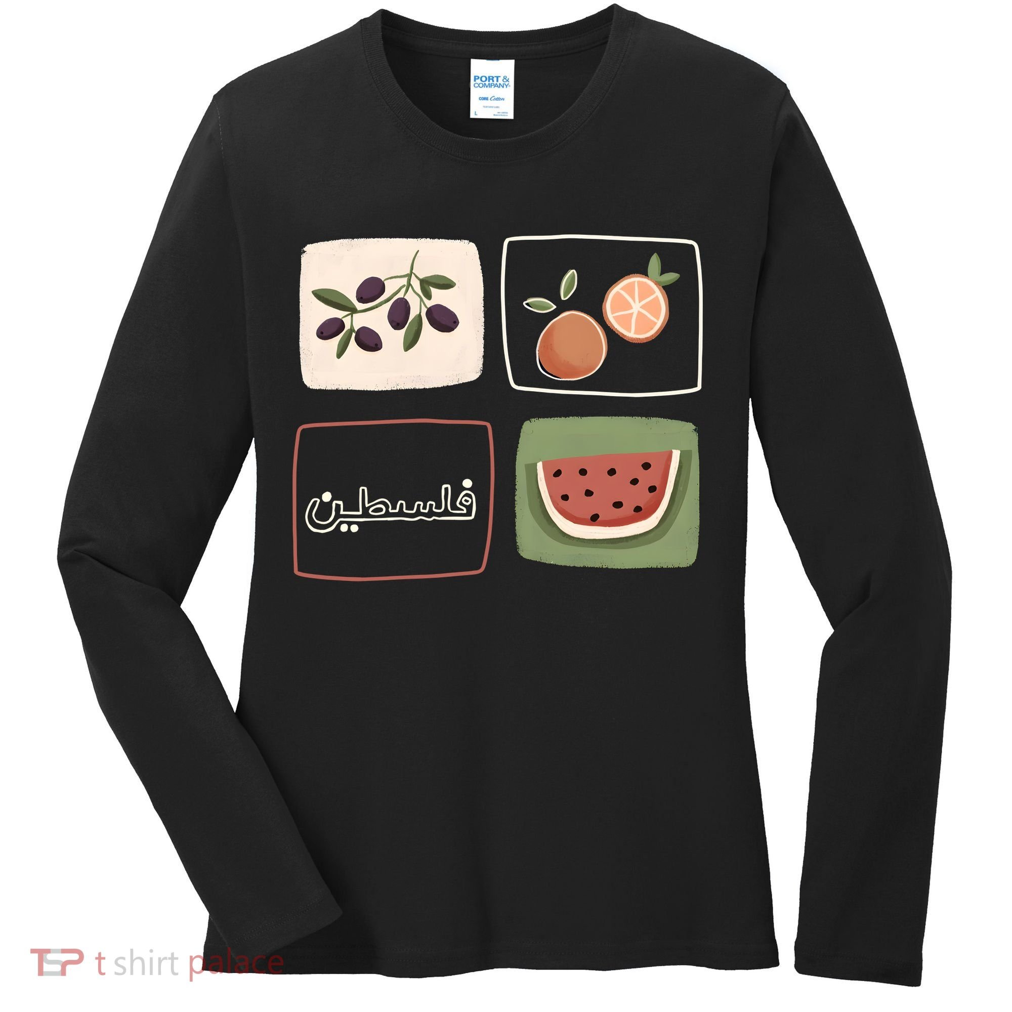 Palestine Olives Watermelon Orange Falasteen Palestinian Women's Long Sleeve Shirt