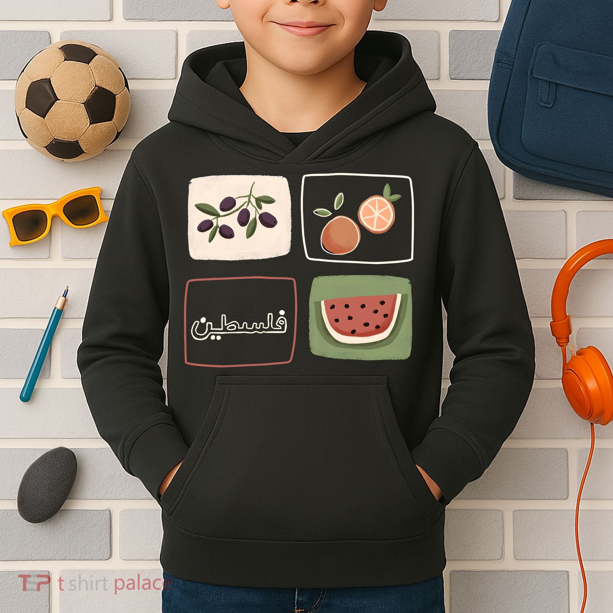 Palestine Olives Watermelon Orange Falasteen Palestinian Kids Hoodie