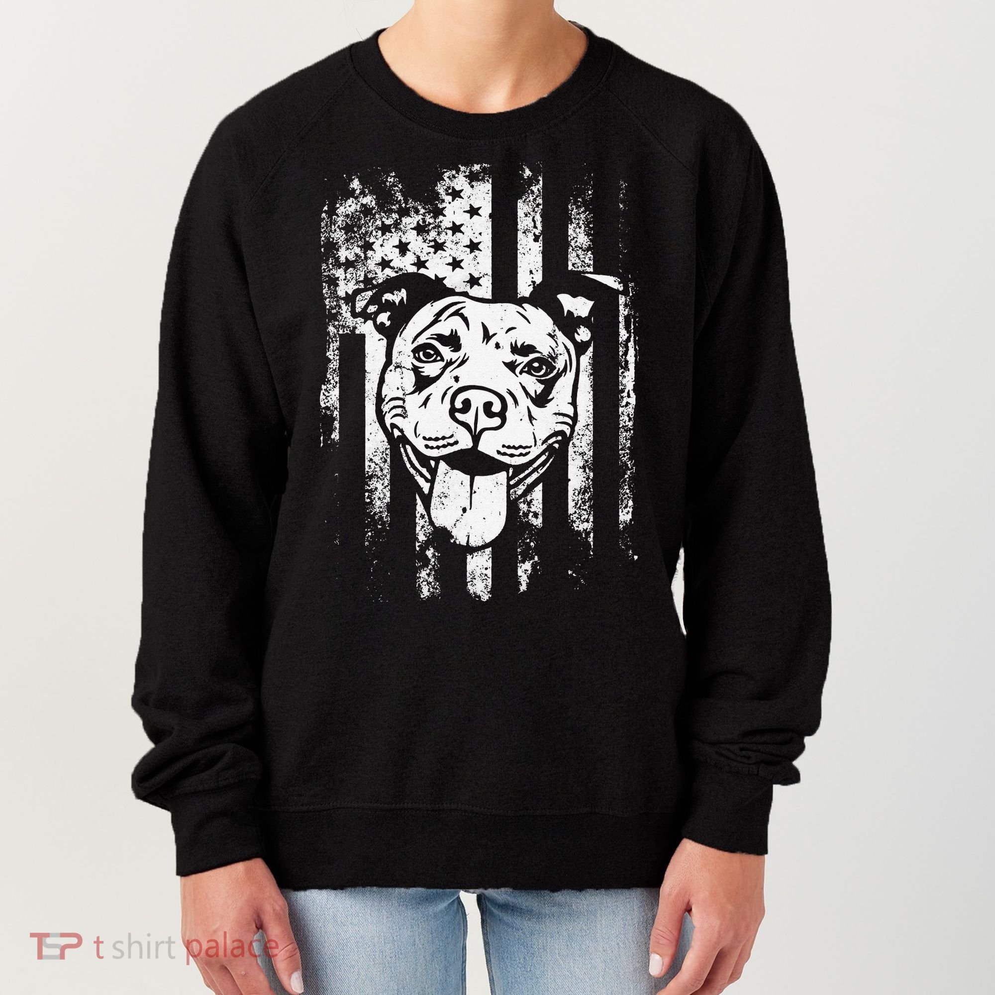 Patriotic Pitbull American Flag Dog Lover Women's Sweatshirt