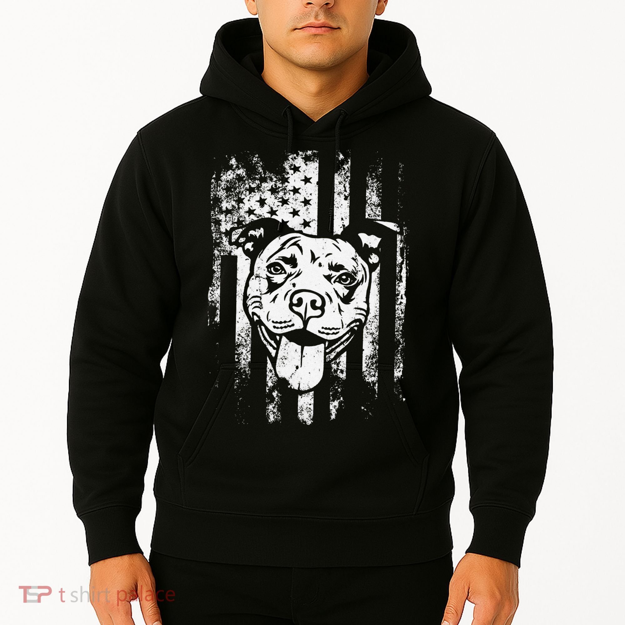 Patriotic Pitbull American Flag Dog Lover Hoodie