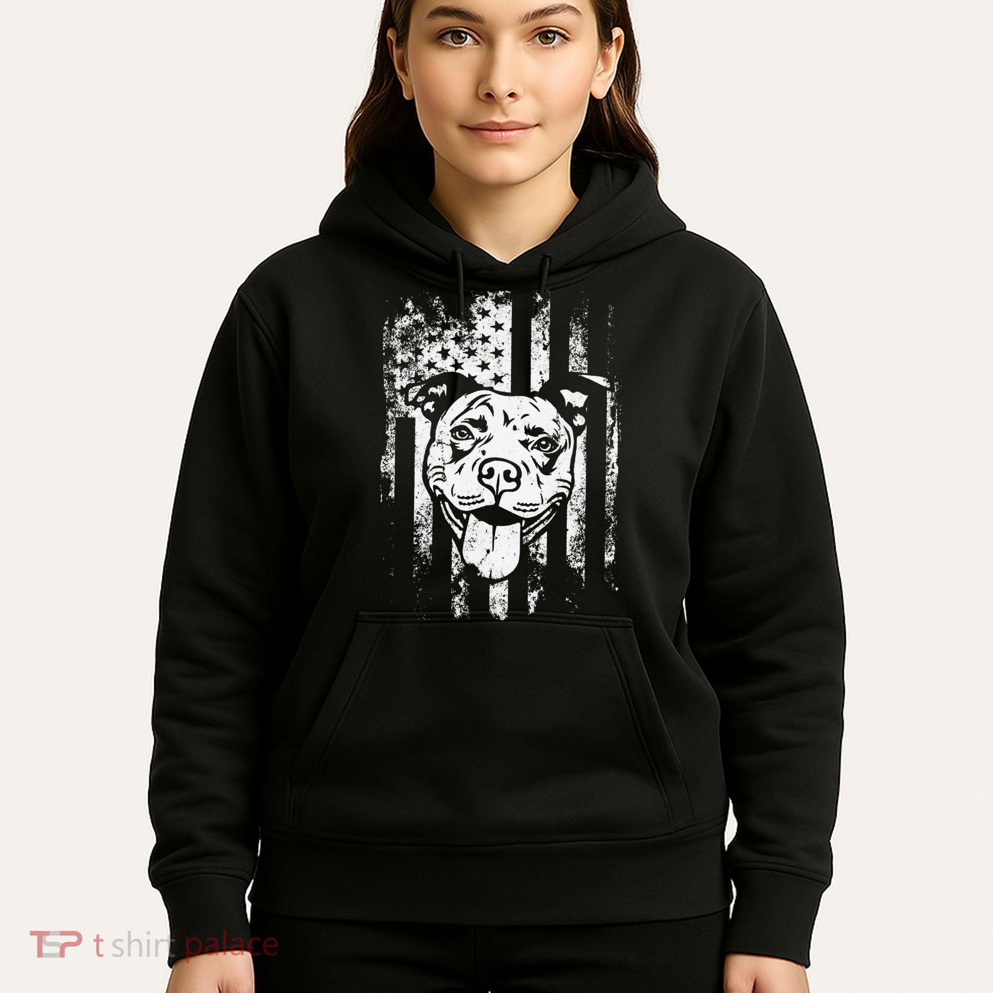 Patriotic Pitbull American Flag Dog Lover Hoodie