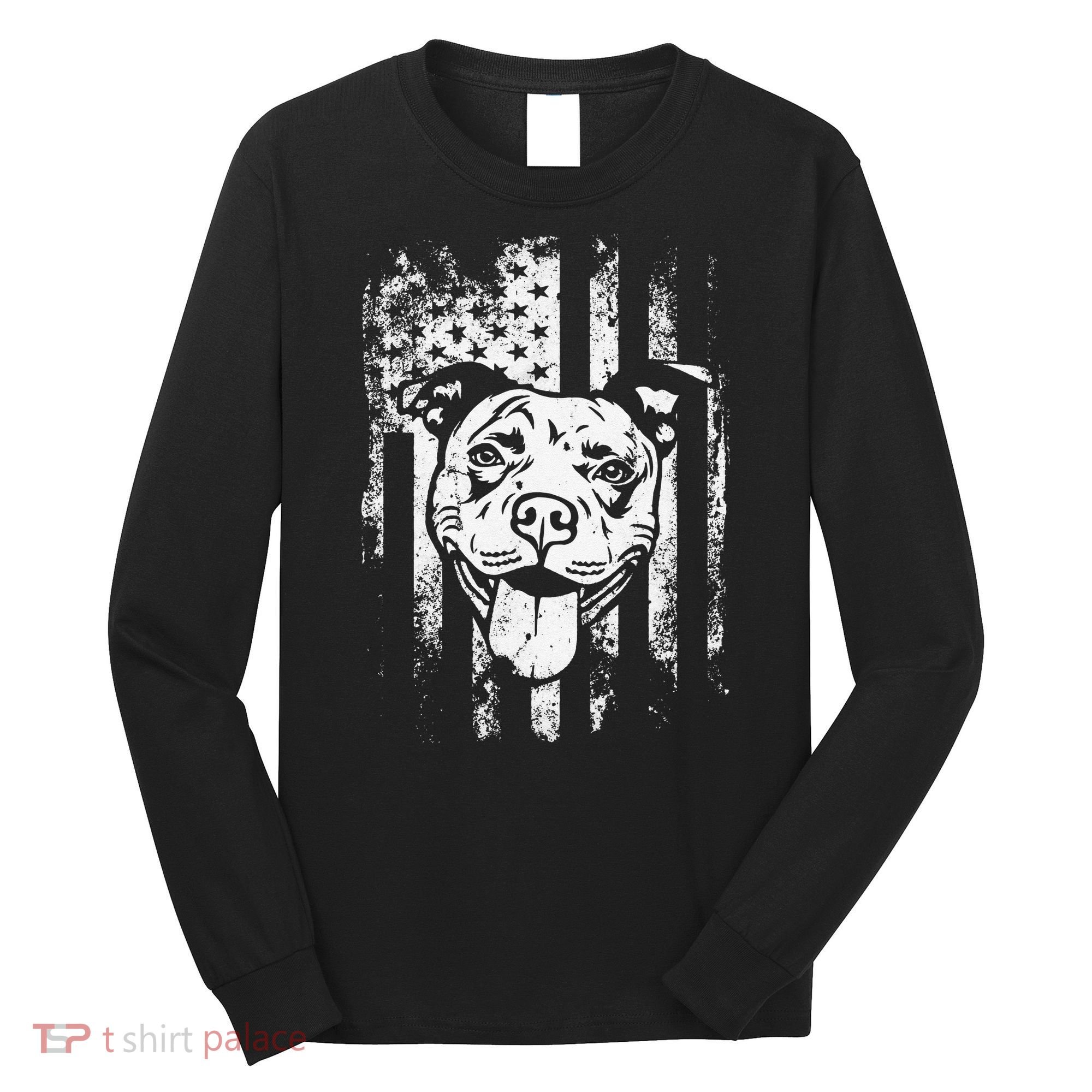 Patriotic Pitbull American Flag Dog Lover Long Sleeve Shirt