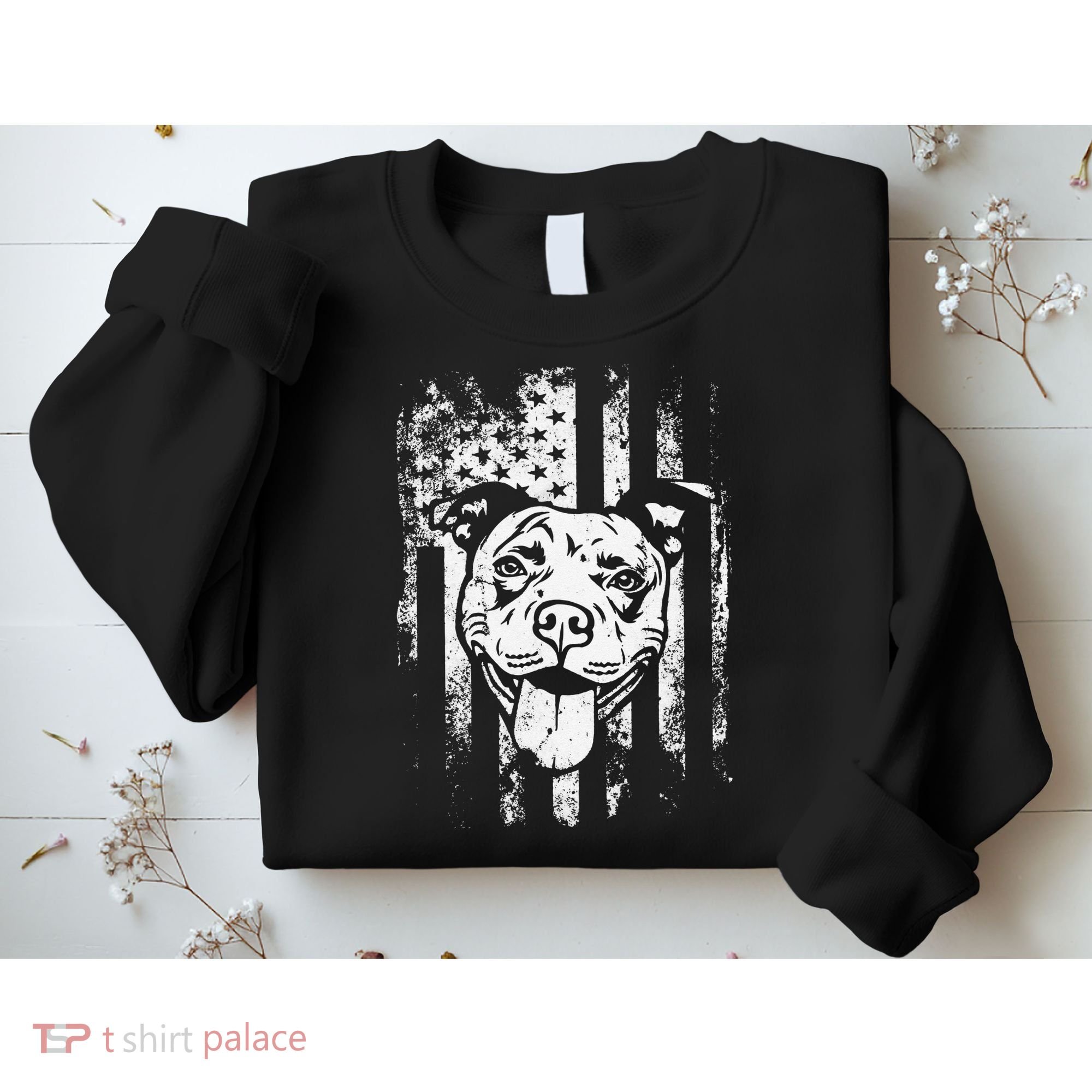 Patriotic Pitbull American Flag Dog Lover Sweatshirt
