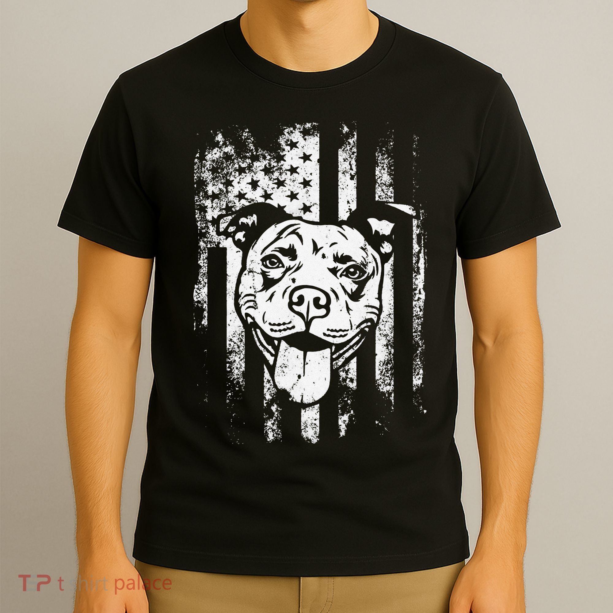 Patriotic Pitbull American Flag Dog Lover T-Shirt