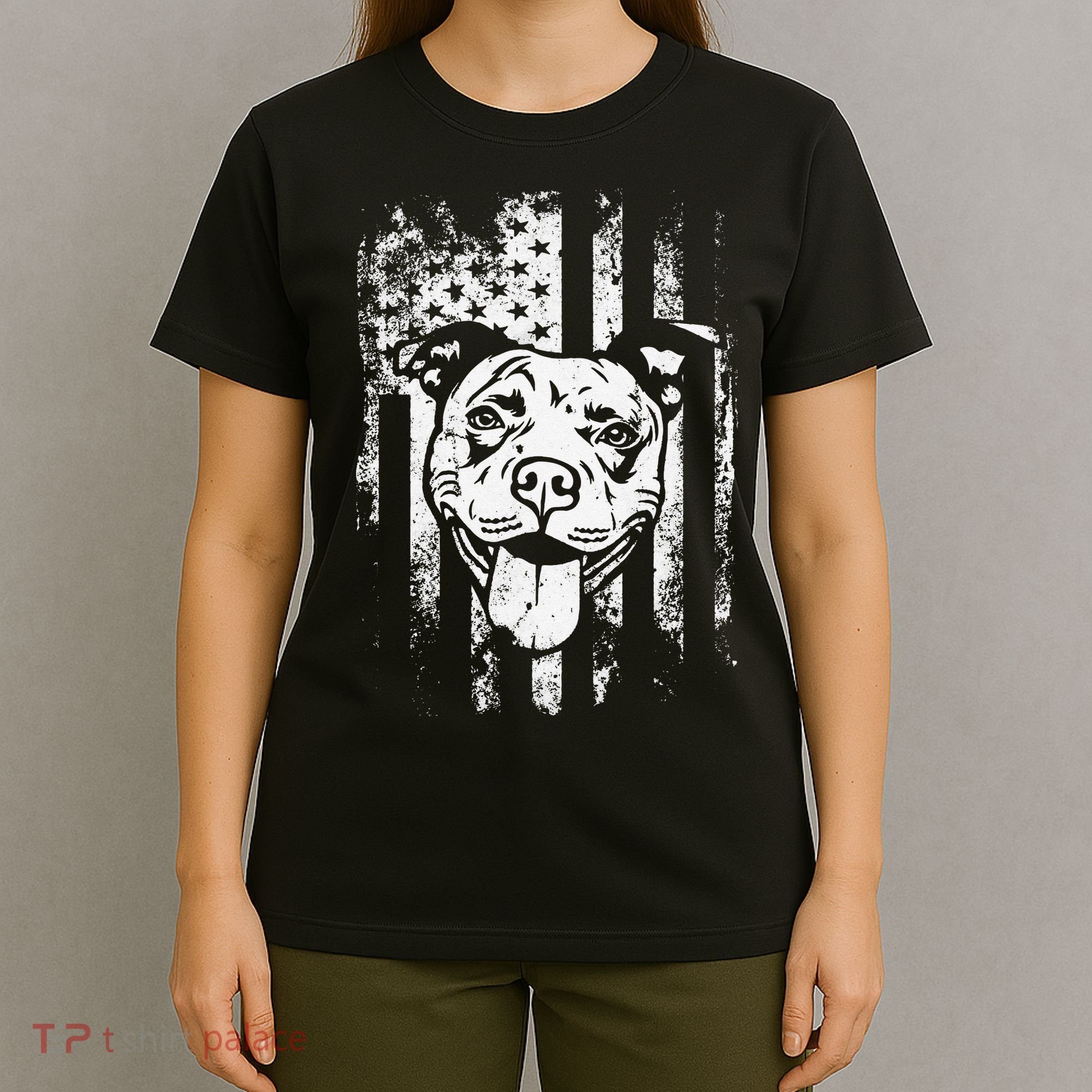 Patriotic Pitbull American Flag Dog Lover T-Shirt