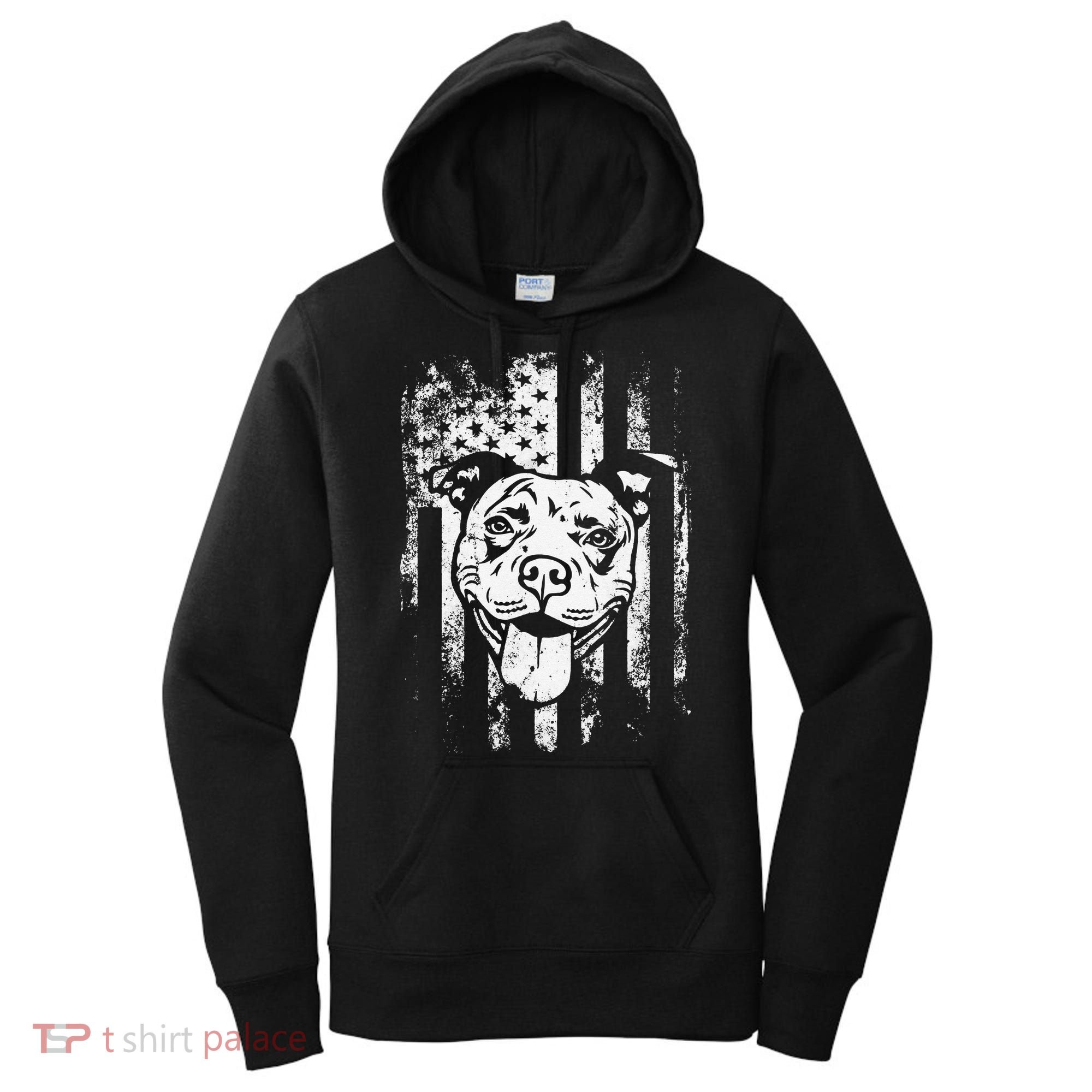 Patriotic Pitbull American Flag Dog Lover Women's Hoodie