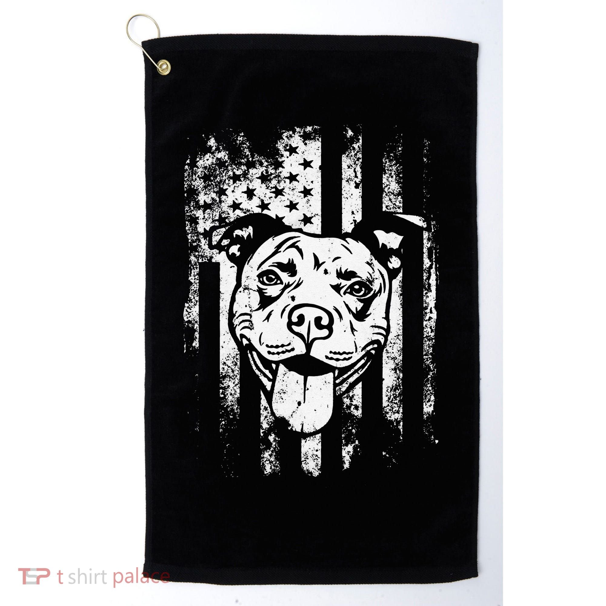 Patriotic Pitbull American Flag Dog Lover Golf Towel