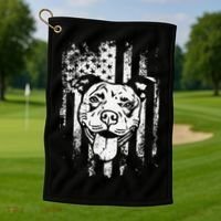Patriotic Pitbull American Flag Dog Lover Golf Towel thumb 1