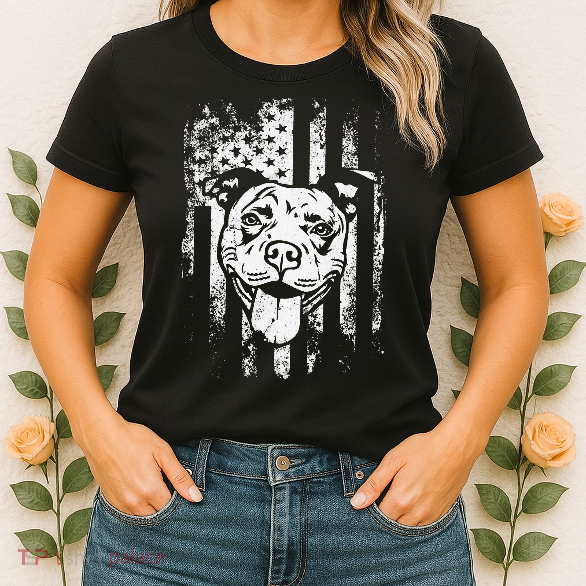Patriotic Pitbull American Flag Dog Lover Women's T-Shirt