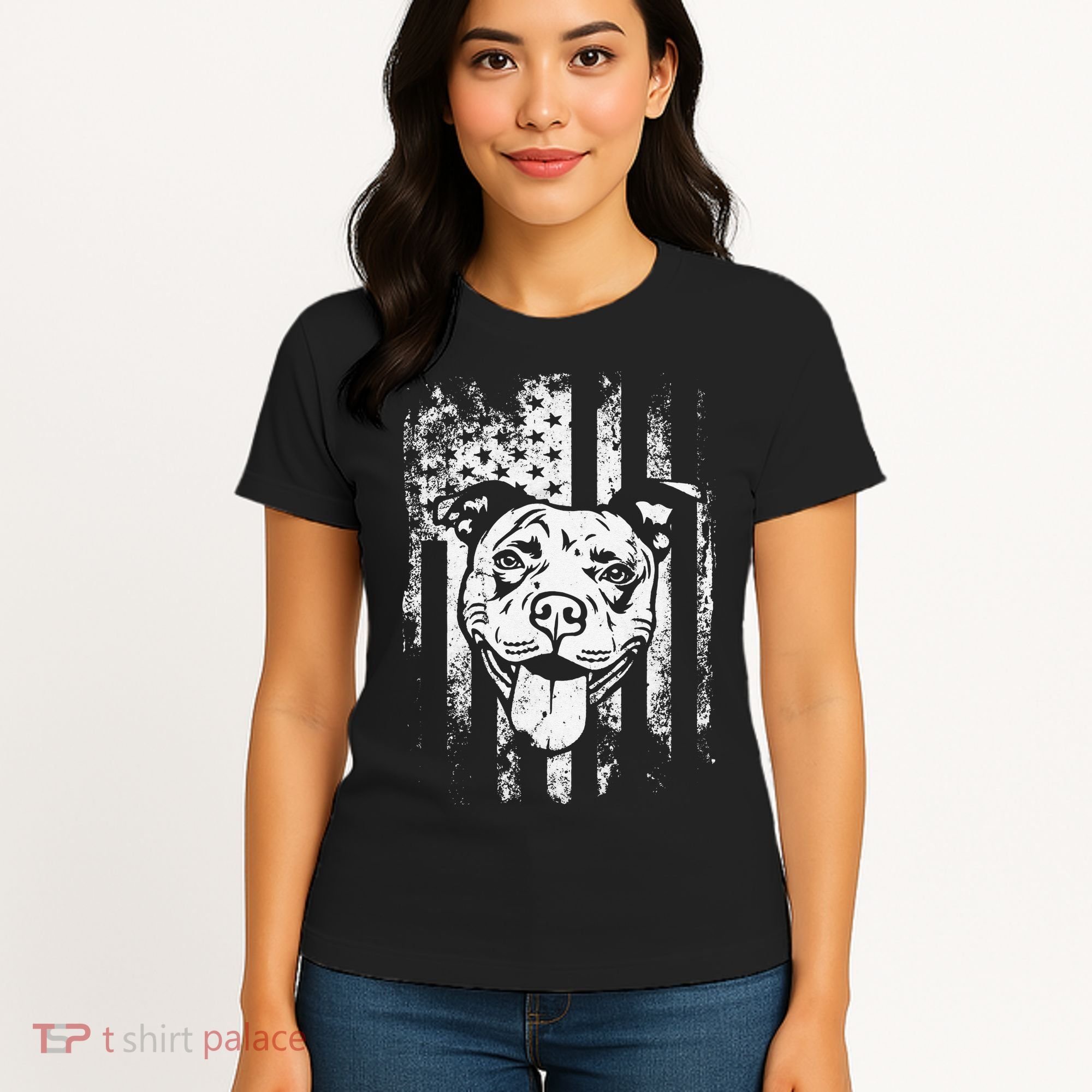 Patriotic Pitbull American Flag Dog Lover Women's T-Shirt