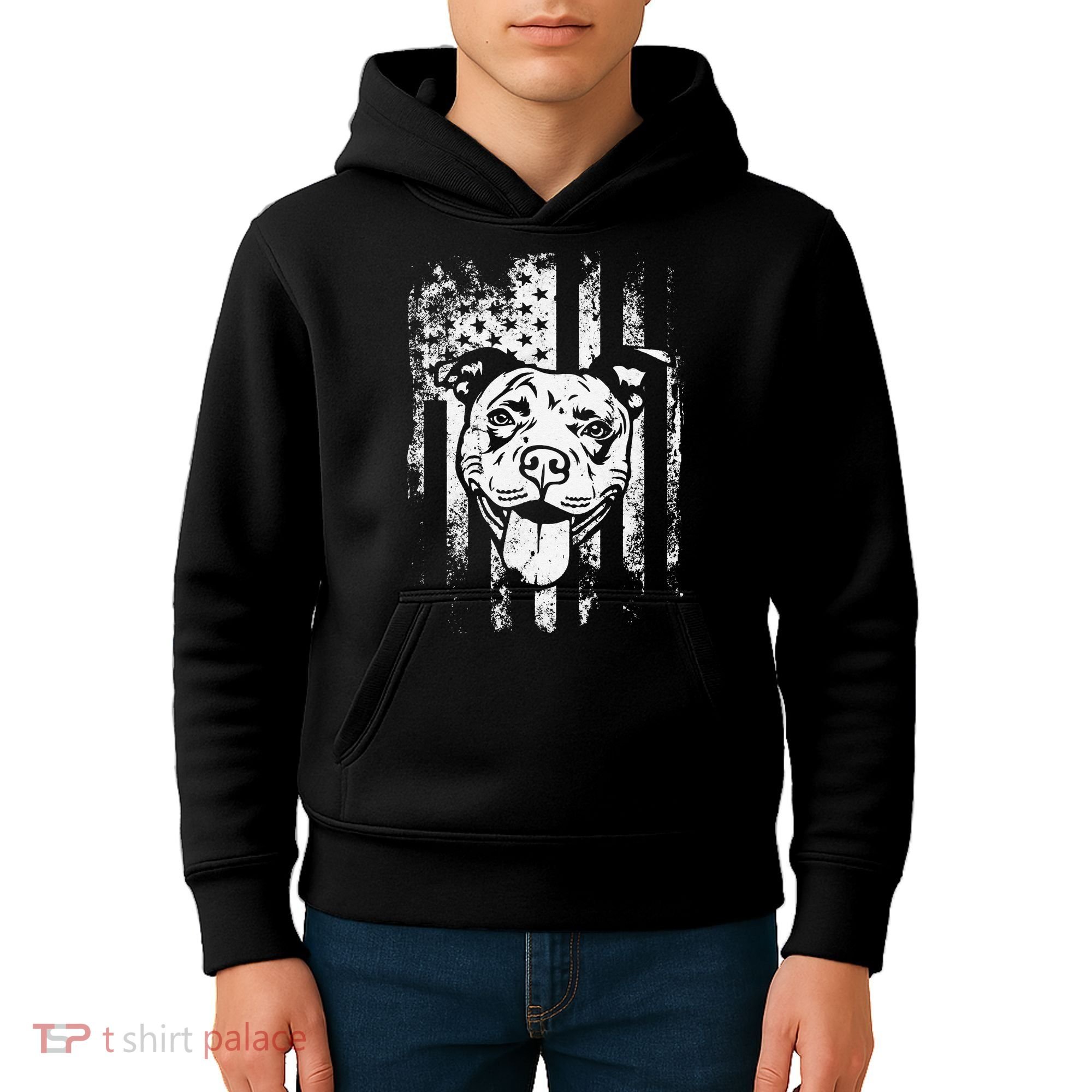 Patriotic Pitbull American Flag Dog Lover Kids Hoodie