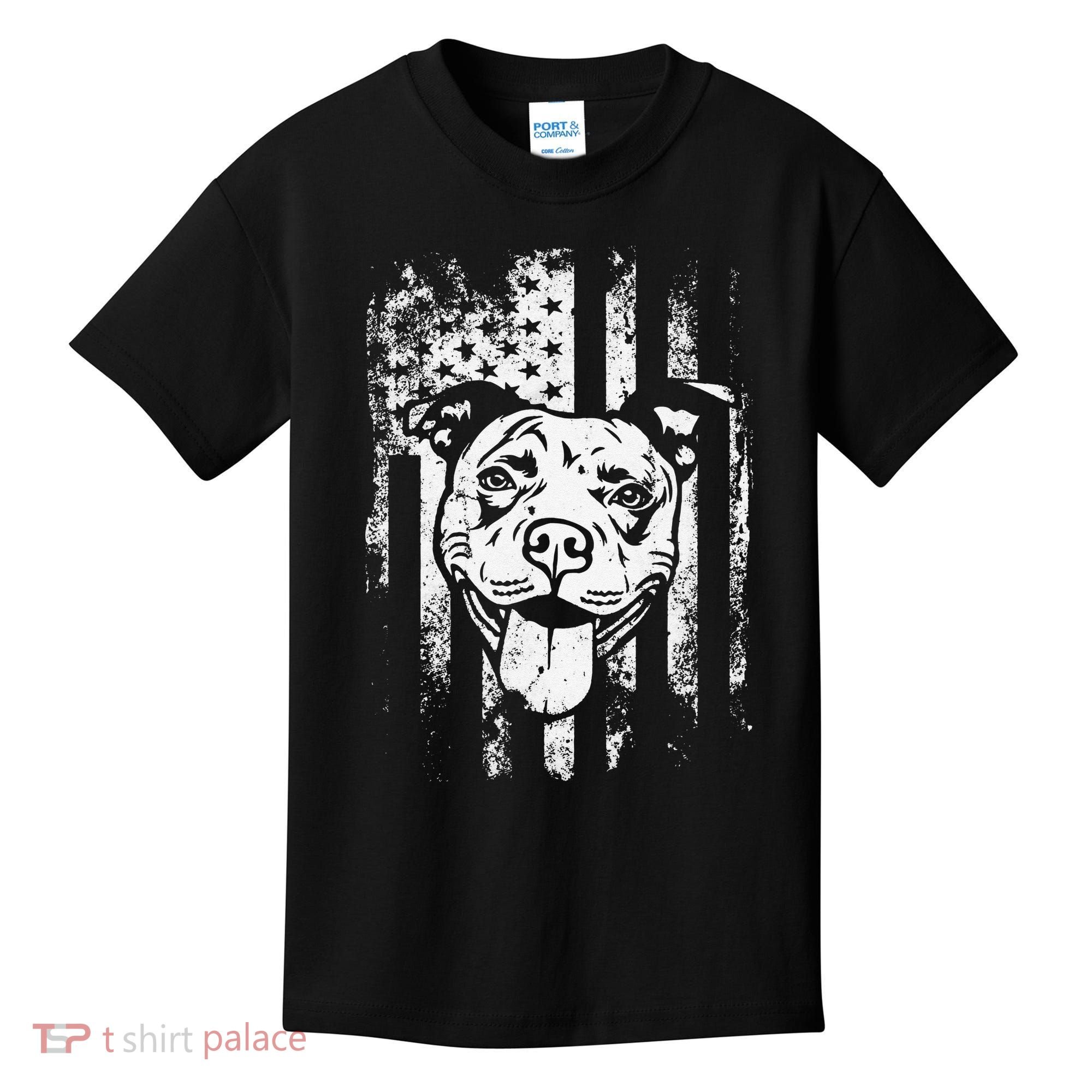 Patriotic Pitbull American Flag Dog Lover Kids T-Shirt