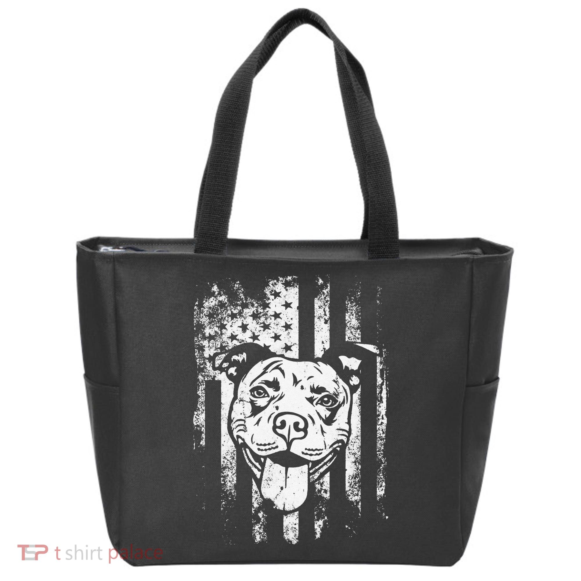 Patriotic Pitbull American Flag Dog Lover Tote Bag
