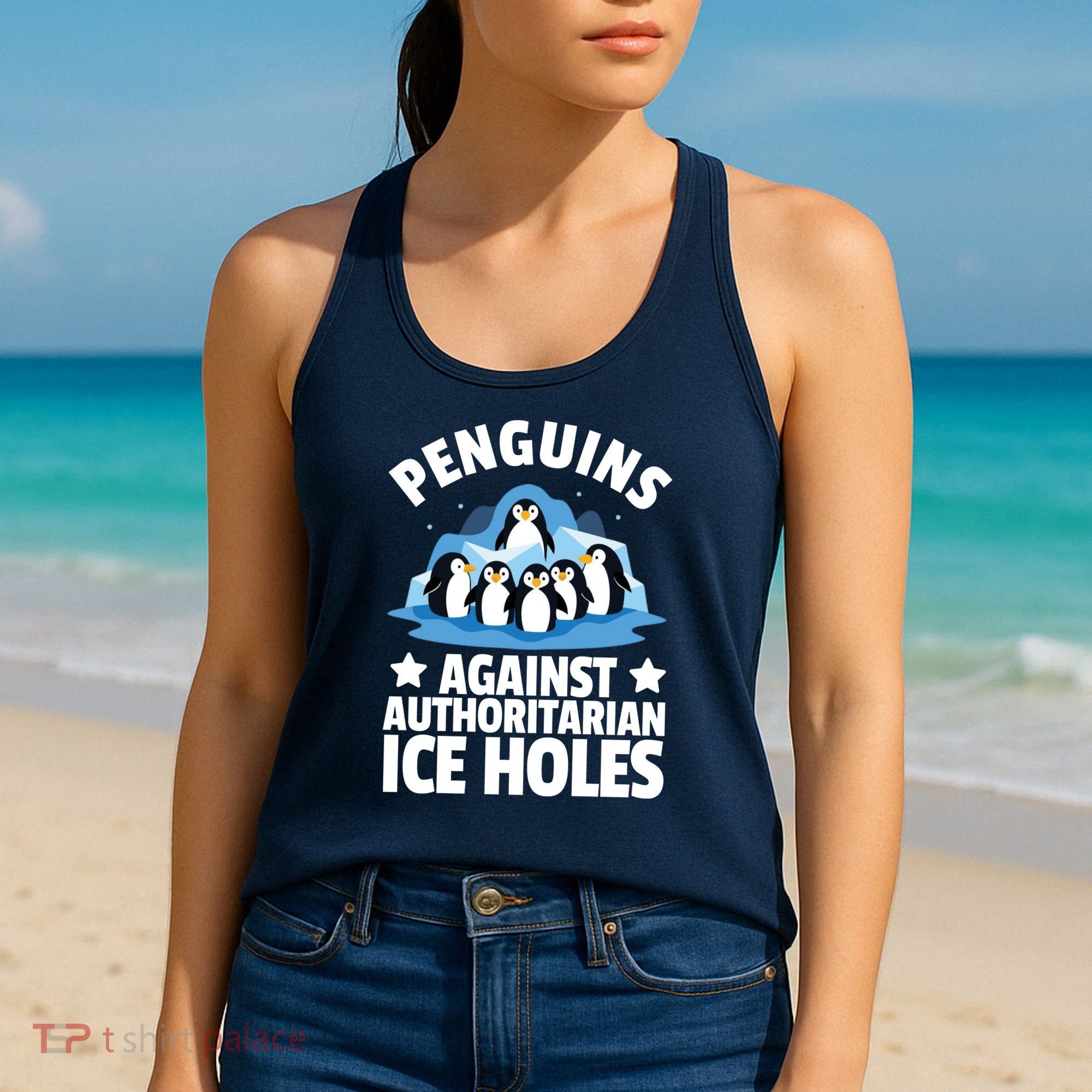 Penguin Protest Anti Authoritarian Ice Hole Women's Tank Top