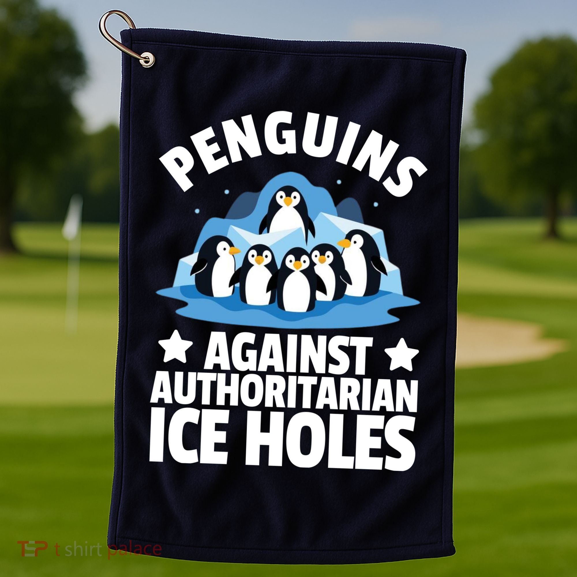 Penguin Protest Anti Authoritarian Ice Hole Golf Towel