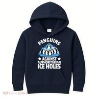 Penguin Protest Anti Authoritarian Ice Hole Kids Hoodie thumb 0