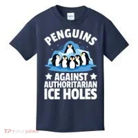 Penguin Protest Anti Authoritarian Ice Hole Kids T-Shirt thumb 0